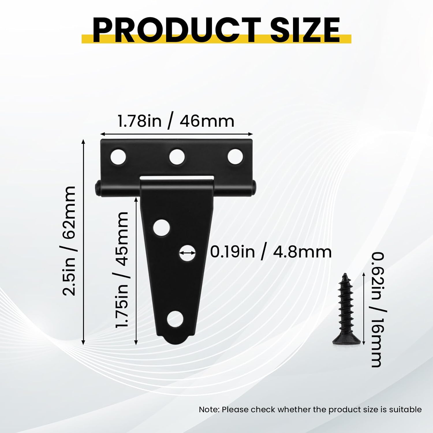 8 Pcs T Strap Gate Hinges, Heavy Duty 2 inch Barn Door Hinges, Black Tee Shed Hinge with Mounting Screws for Barn Door, Shed or Wooden Fences