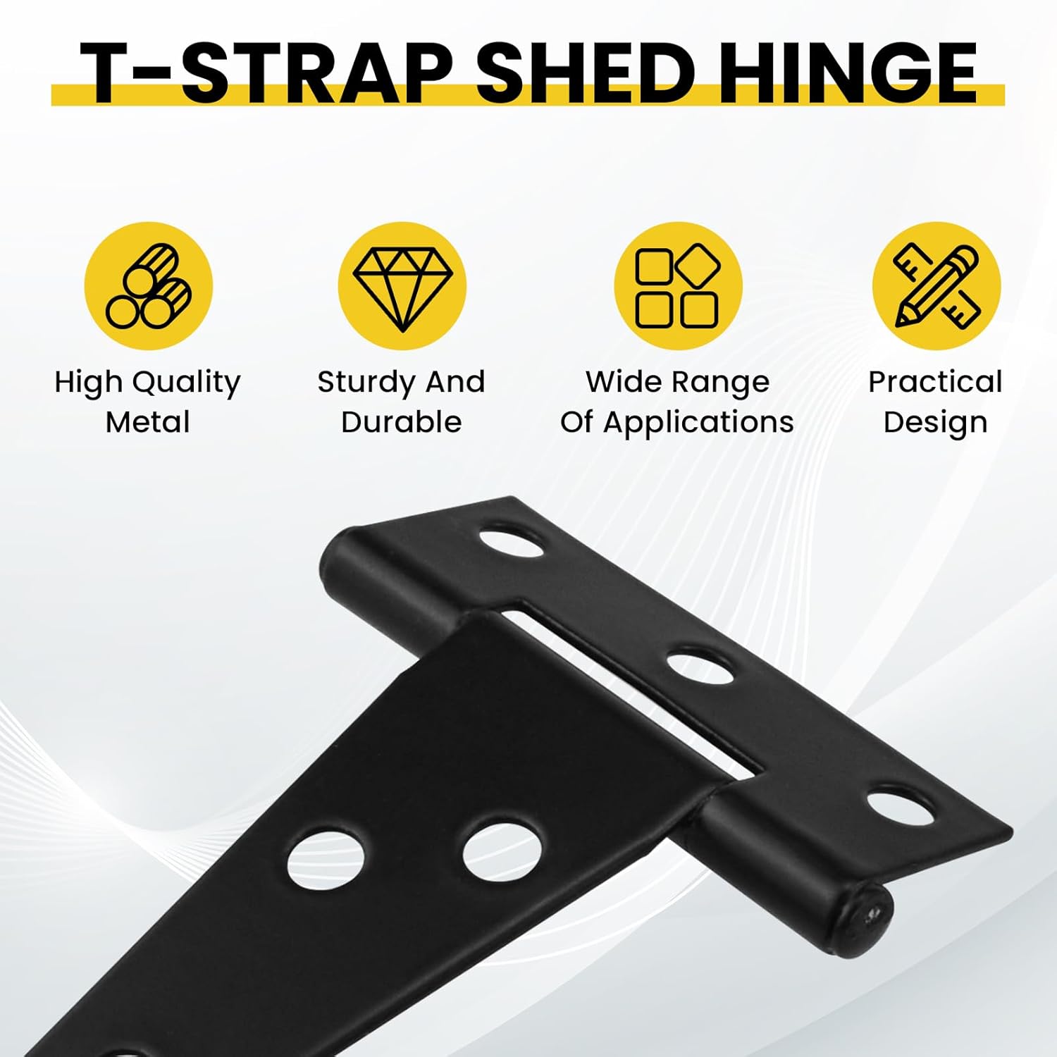 8 Pcs T Strap Gate Hinges, Heavy Duty 2 inch Barn Door Hinges, Black Tee Shed Hinge with Mounting Screws for Barn Door, Shed or Wooden Fences