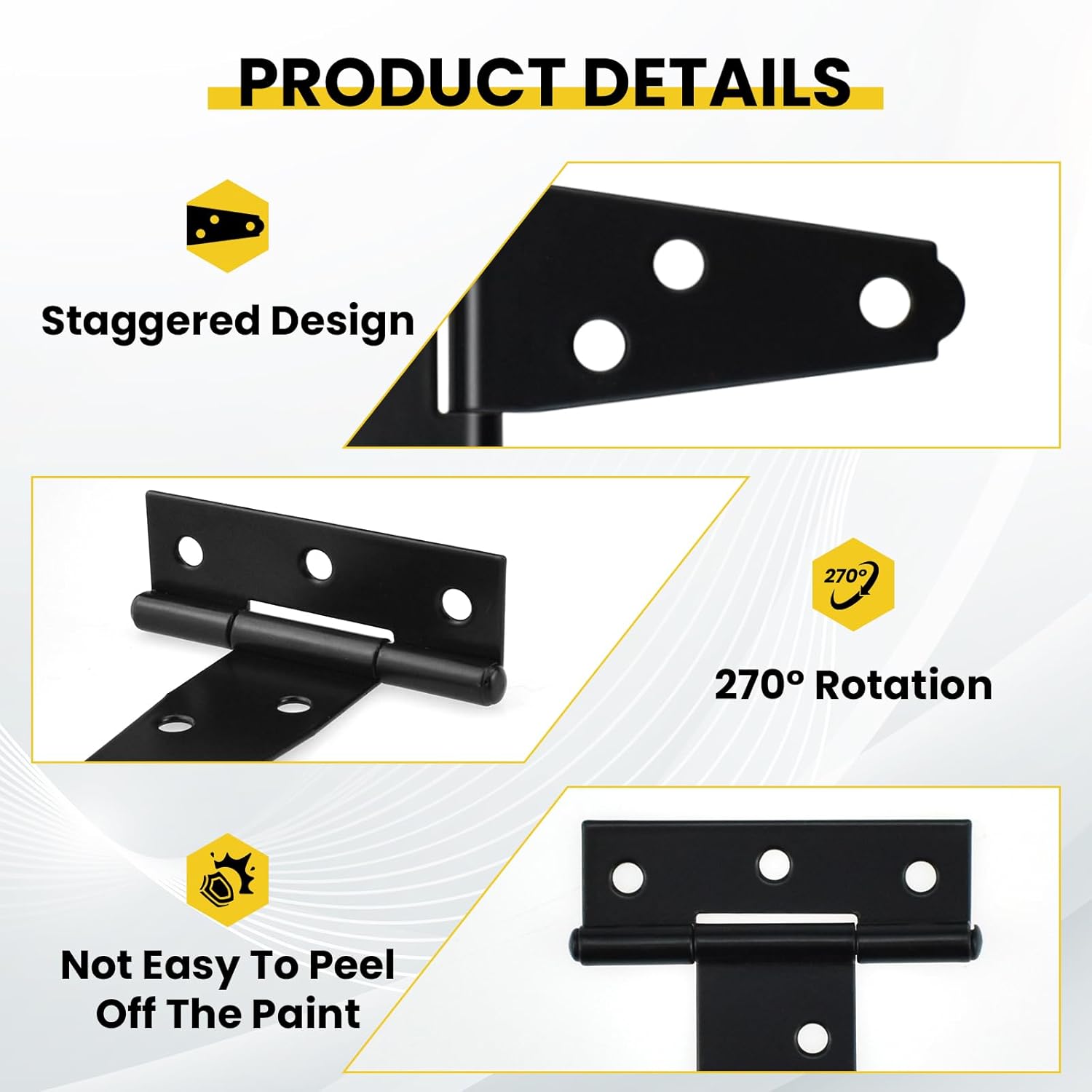 8 Pcs T Strap Gate Hinges, Heavy Duty 2 inch Barn Door Hinges, Black Tee Shed Hinge with Mounting Screws for Barn Door, Shed or Wooden Fences