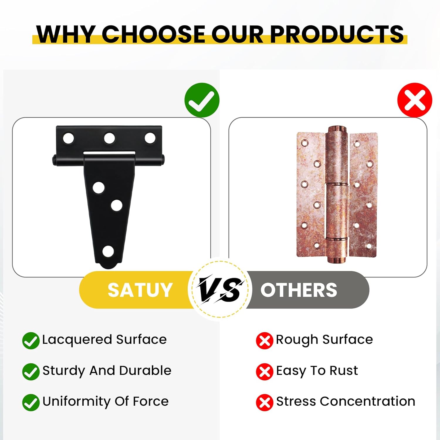 8 Pcs T Strap Gate Hinges, Heavy Duty 2 inch Barn Door Hinges, Black Tee Shed Hinge with Mounting Screws for Barn Door, Shed or Wooden Fences