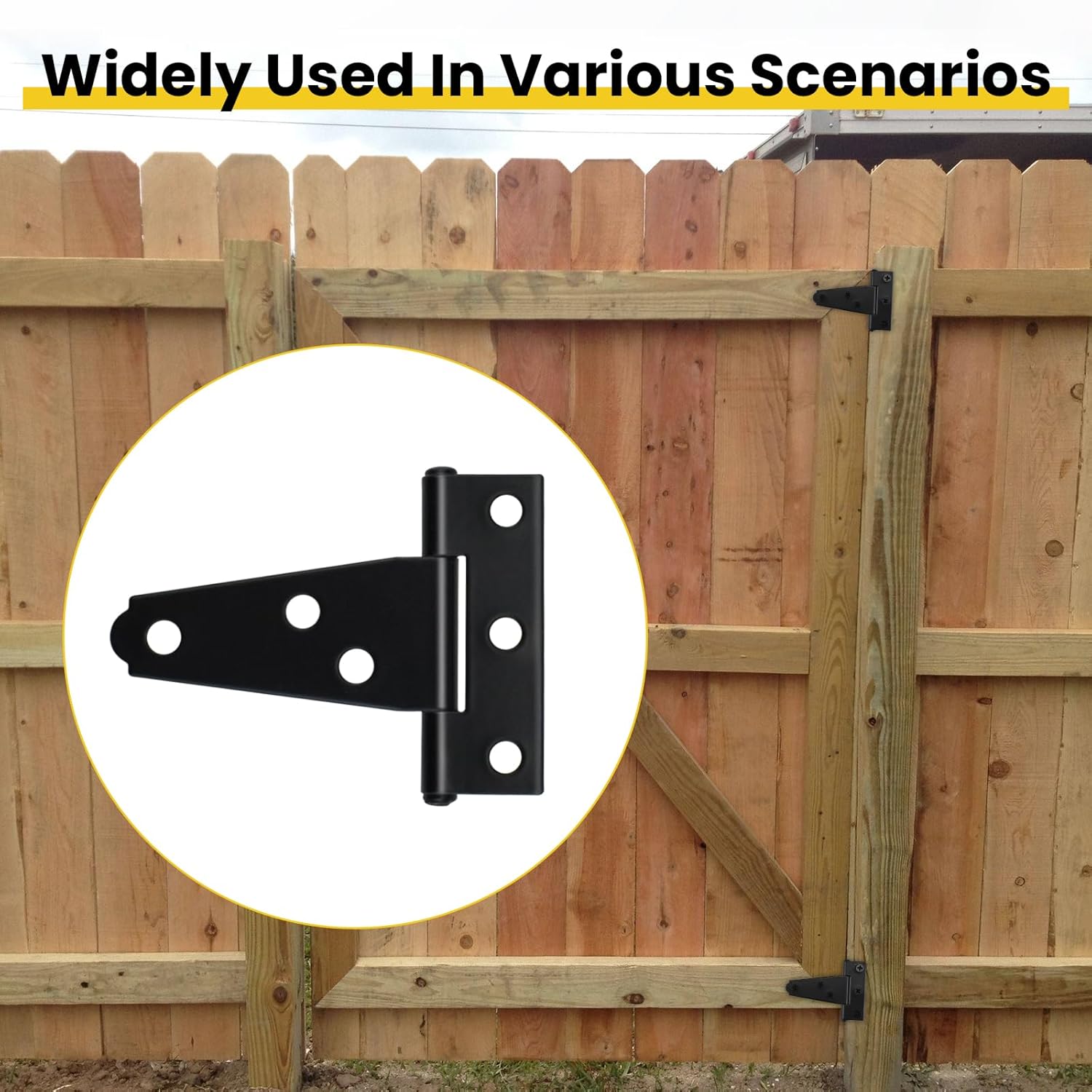8 Pcs T Strap Gate Hinges, Heavy Duty 2 inch Barn Door Hinges, Black Tee Shed Hinge with Mounting Screws for Barn Door, Shed or Wooden Fences