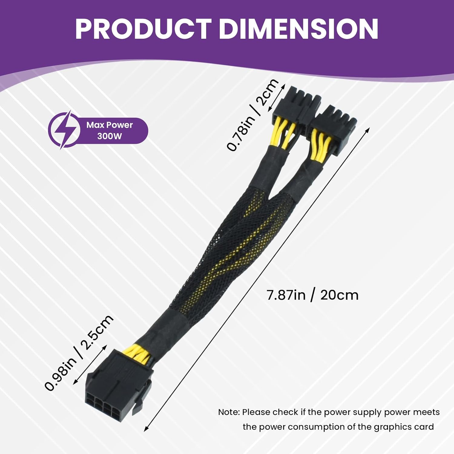 8 Pin PCIe Splitter Cable, 2-Pack PCIe 8 Pin Female to Dual 8 Pin 6+2 Male Power Adapter Cable, 8 Inch Braided Y-Splitter Power Extension Cables for GPU Graphics Card
