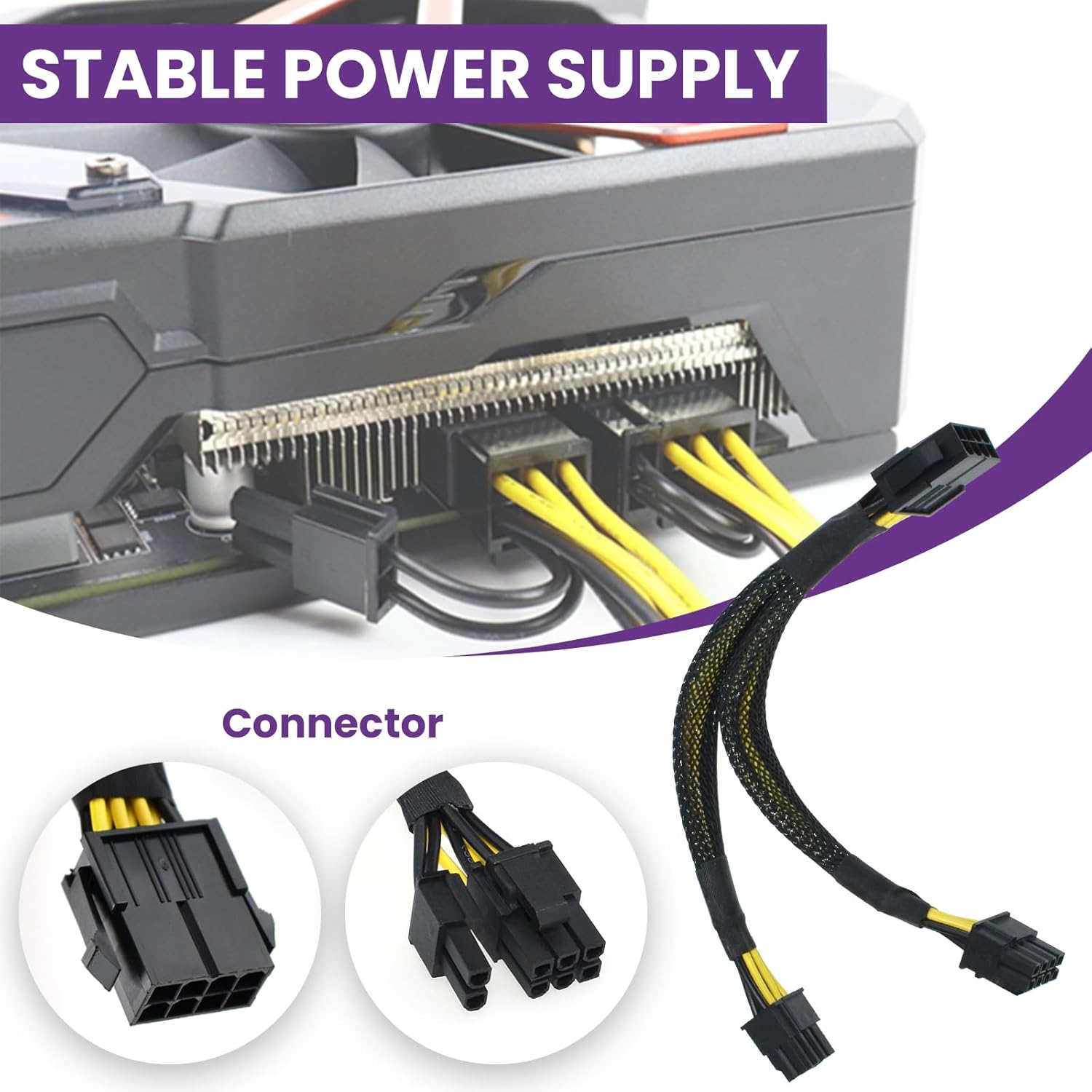 8 Pin PCIe Splitter Cable, 2-Pack PCIe 8 Pin Female to Dual 8 Pin 6+2 Male Power Adapter Cable, 8 Inch Braided Y-Splitter Power Extension Cables for GPU Graphics Card