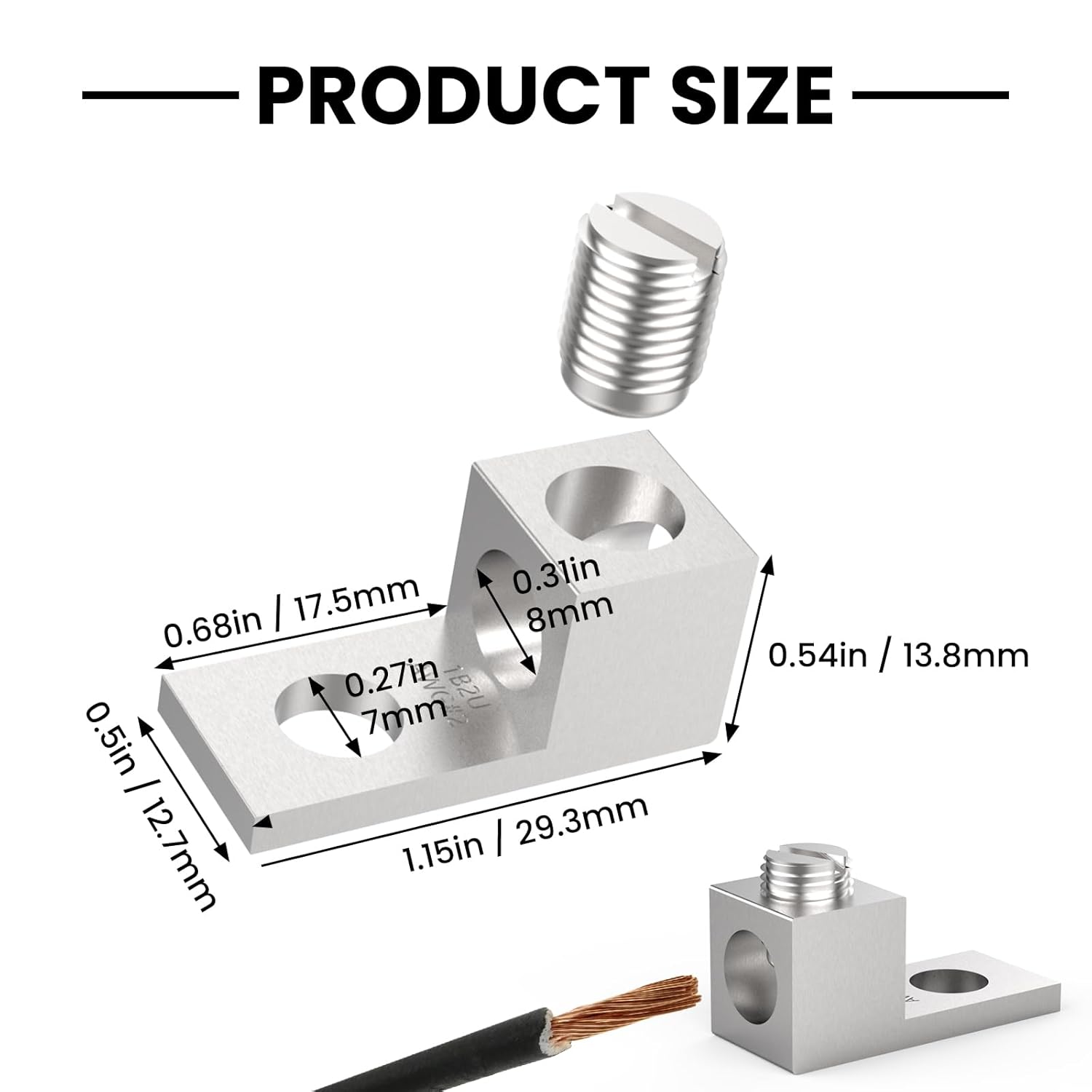12Pcs Aluminium Mechanical Lugs, 1-Hole Quick Connect Terminal Mechanical Lug 2AWG TA-2 1B2U