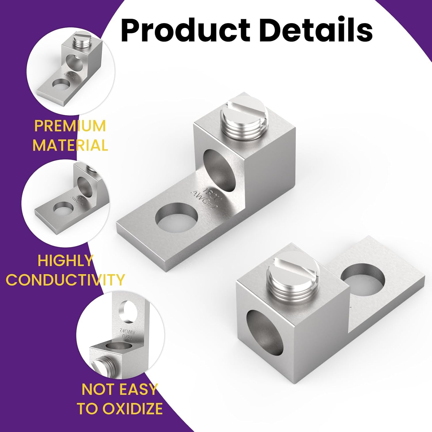 12Pcs Aluminium Mechanical Lugs, 1-Hole Quick Connect Terminal Mechanical Lug 2AWG TA-2 1B2U