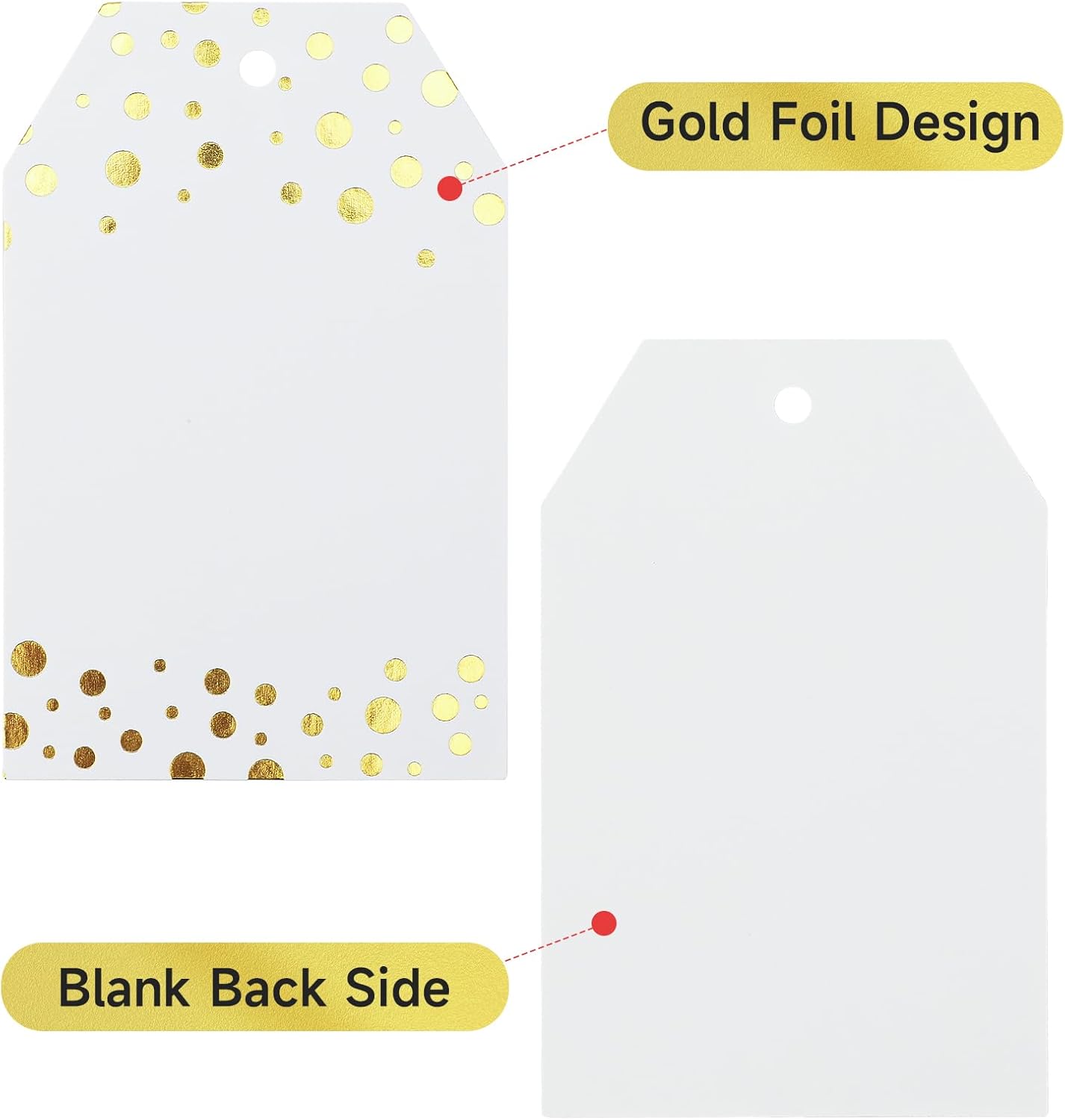 Gift Tags with String - 100Pcs Gold Foil Metallic Confetti Polka Dot Gift Bag Tags Personalized White Blank Hang Paper Label Tag for Birthday Party Bridal Shower Wedding Christmas Favor Present