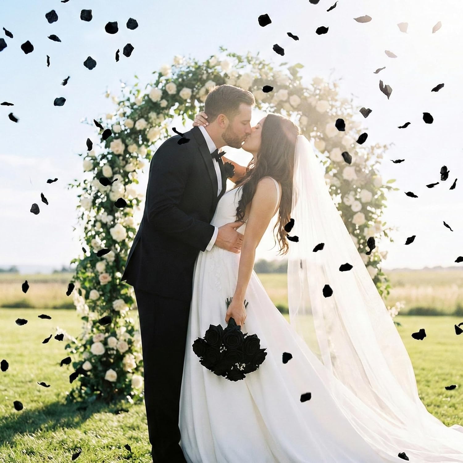 1500Pcs Black Rose Petals - Artificial Faux Flowers Fake Rose Petals for Wedding Proposal Engagement Romantic Night Anniversary Valentine's Galentine's Day Decoration Home Room Party Decor