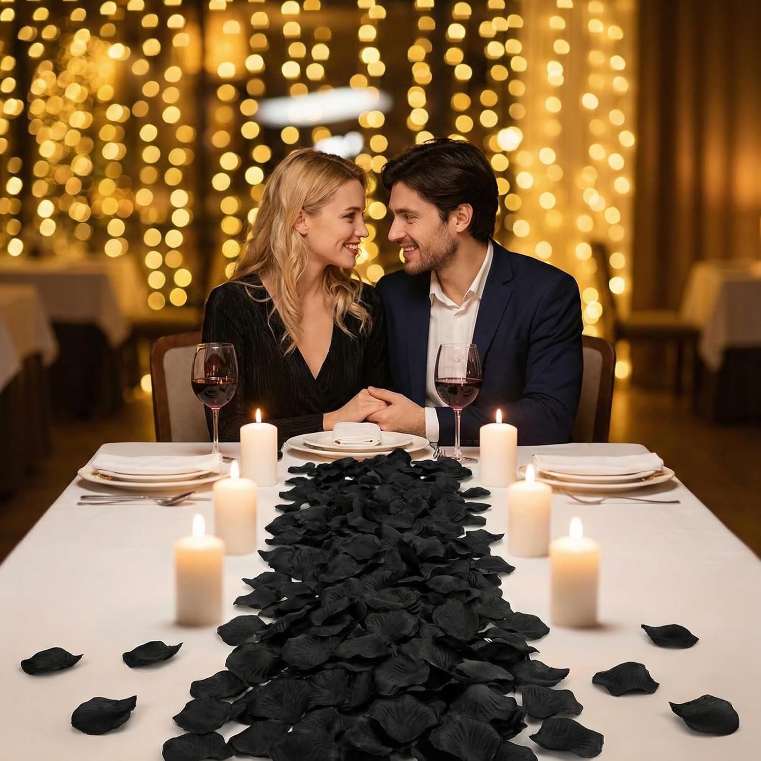 1500Pcs Black Rose Petals - Artificial Faux Flowers Fake Rose Petals for Wedding Proposal Engagement Romantic Night Anniversary Valentine's Galentine's Day Decoration Home Room Party Decor