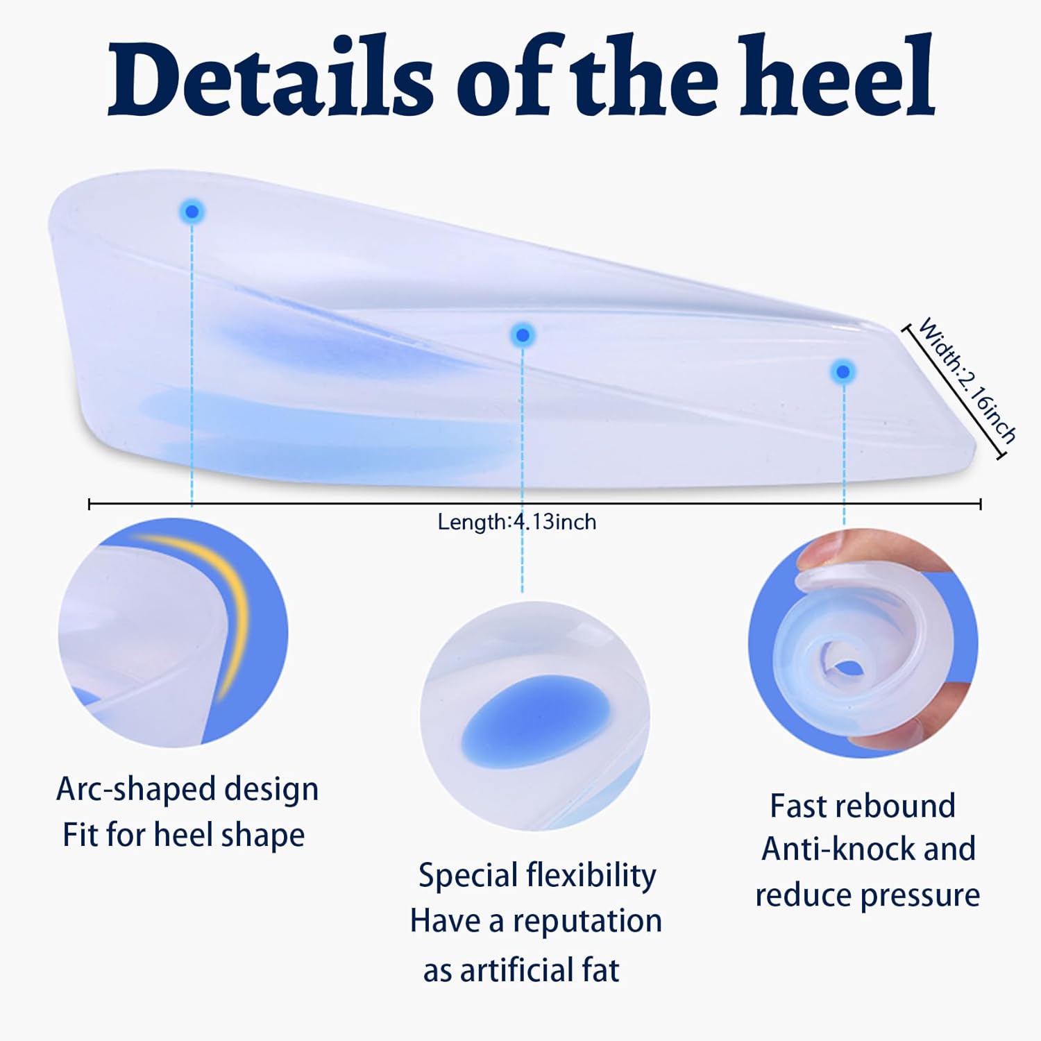 3 Pair Gel Heel Cups Plantar Fasciitis Inserts - Silicone Gel Heel Pads for Heel Pain, Bone Spur & Achilles Pain, Gel Heel Cushions and Cups, Pad & Shock Absorbing Support