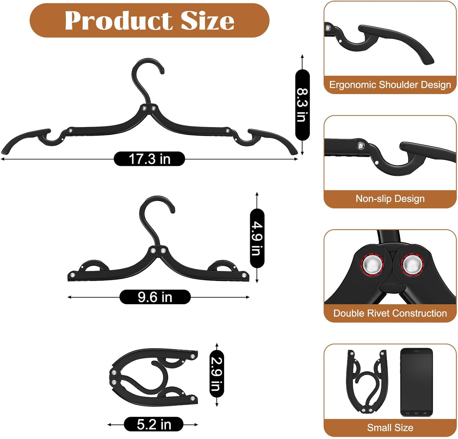 12 Pcs Portable Travel Hangers for Cruise Ship Essentials 2026, Plastic Folding Foldable Hangers Clothes Drying Rack Travel Accessories for Suitcase, RV, Camping, Flying, Hotel, Road Trip Black