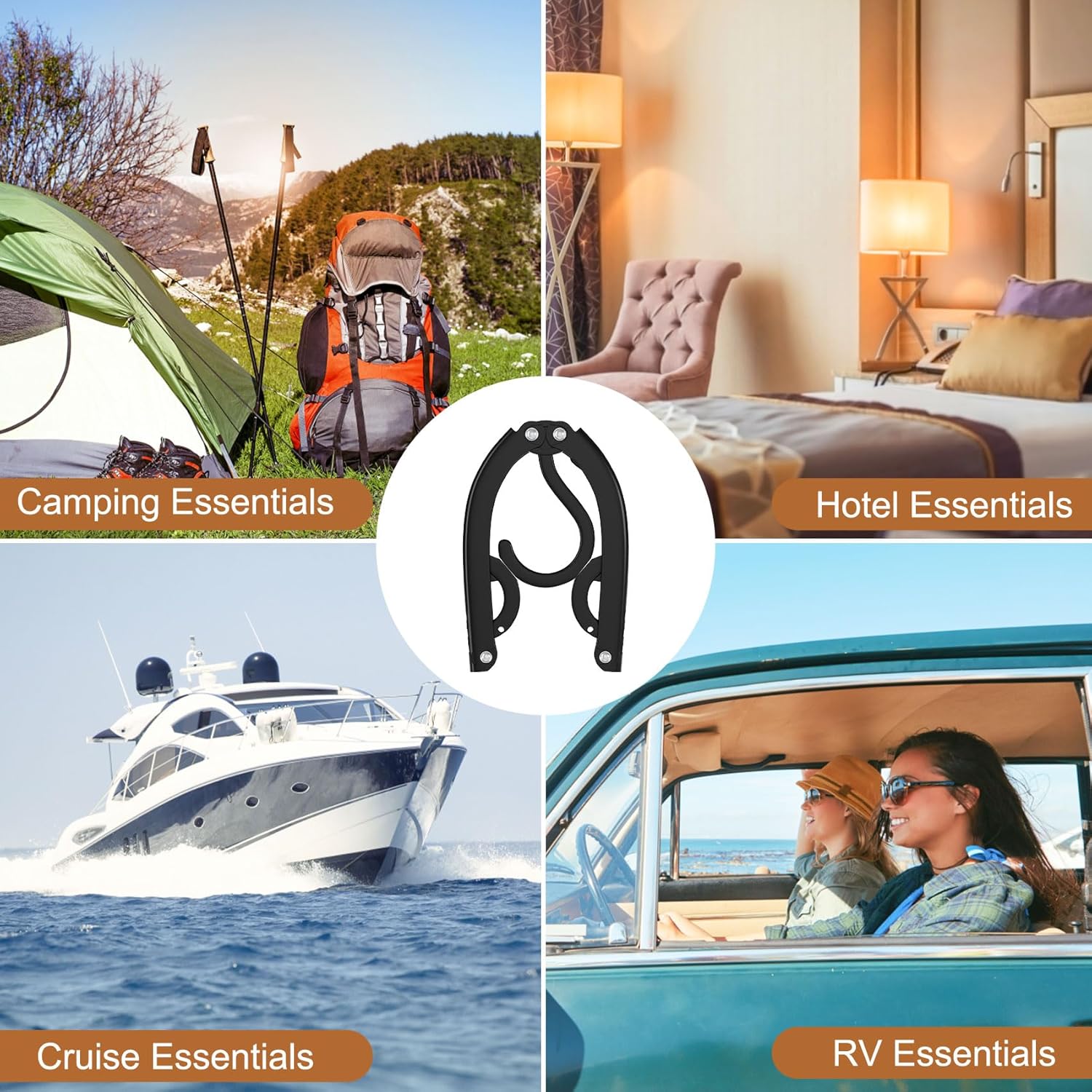 12 Pcs Portable Travel Hangers for Cruise Ship Essentials 2026, Plastic Folding Foldable Hangers Clothes Drying Rack Travel Accessories for Suitcase, RV, Camping, Flying, Hotel, Road Trip Black