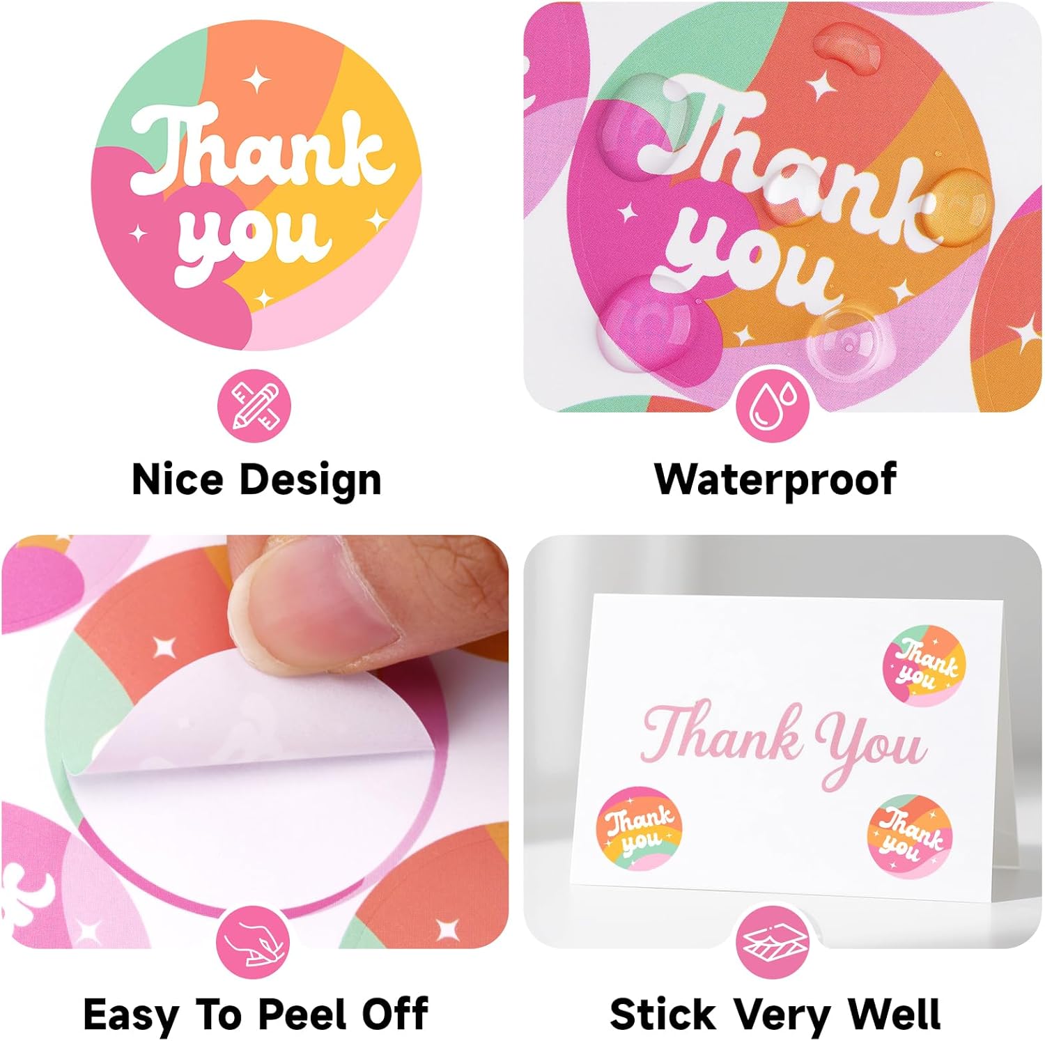 Thank You Stickers - Rainbow Star Thank You Stickers for Small Business 480Pcs 1.5In Thank You Sticker for Packaging Self Adhesive Thank You Party Favor Seal Label Sticker for Card 4 Design