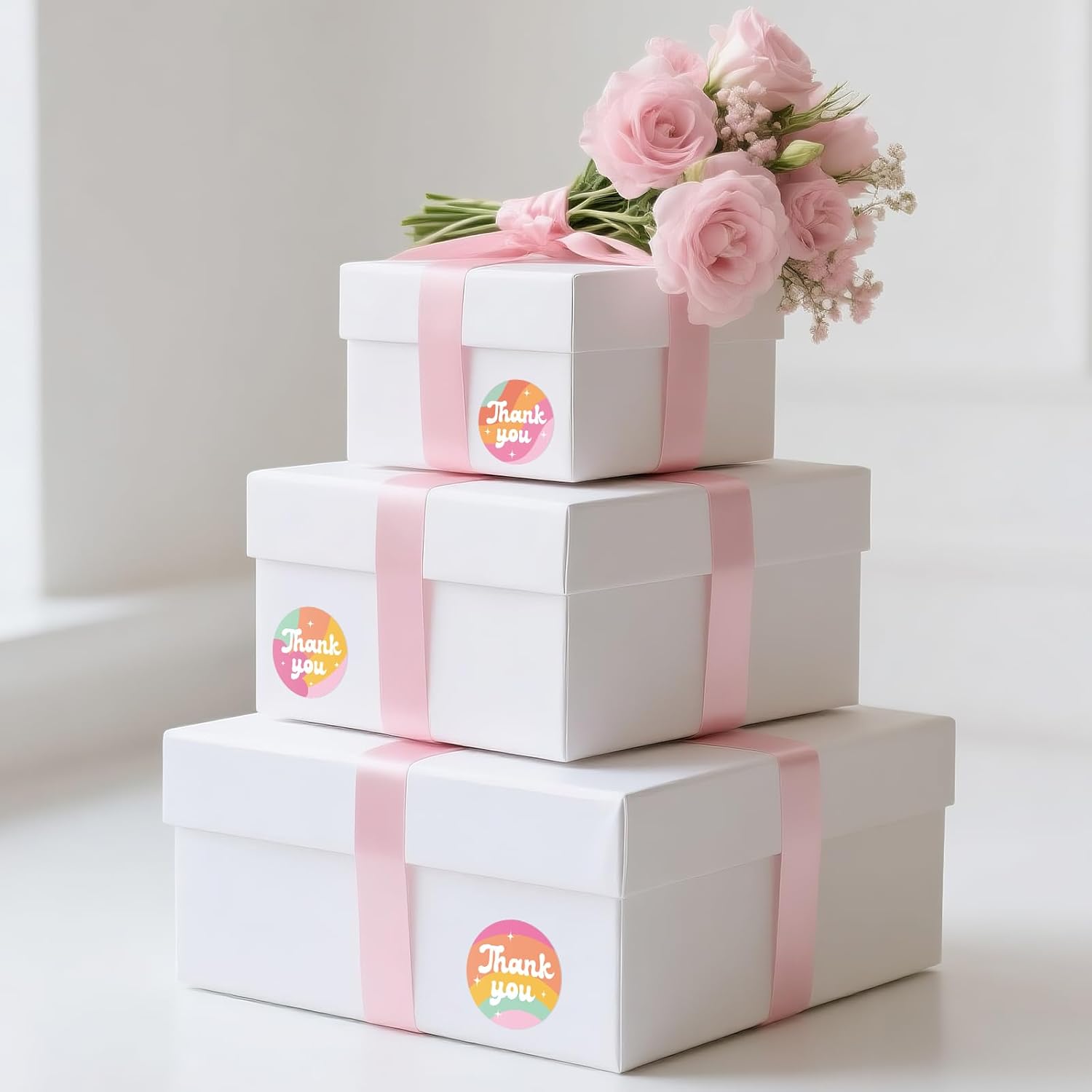 Thank You Stickers - Rainbow Star Thank You Stickers for Small Business 480Pcs 1.5In Thank You Sticker for Packaging Self Adhesive Thank You Party Favor Seal Label Sticker for Card 4 Design