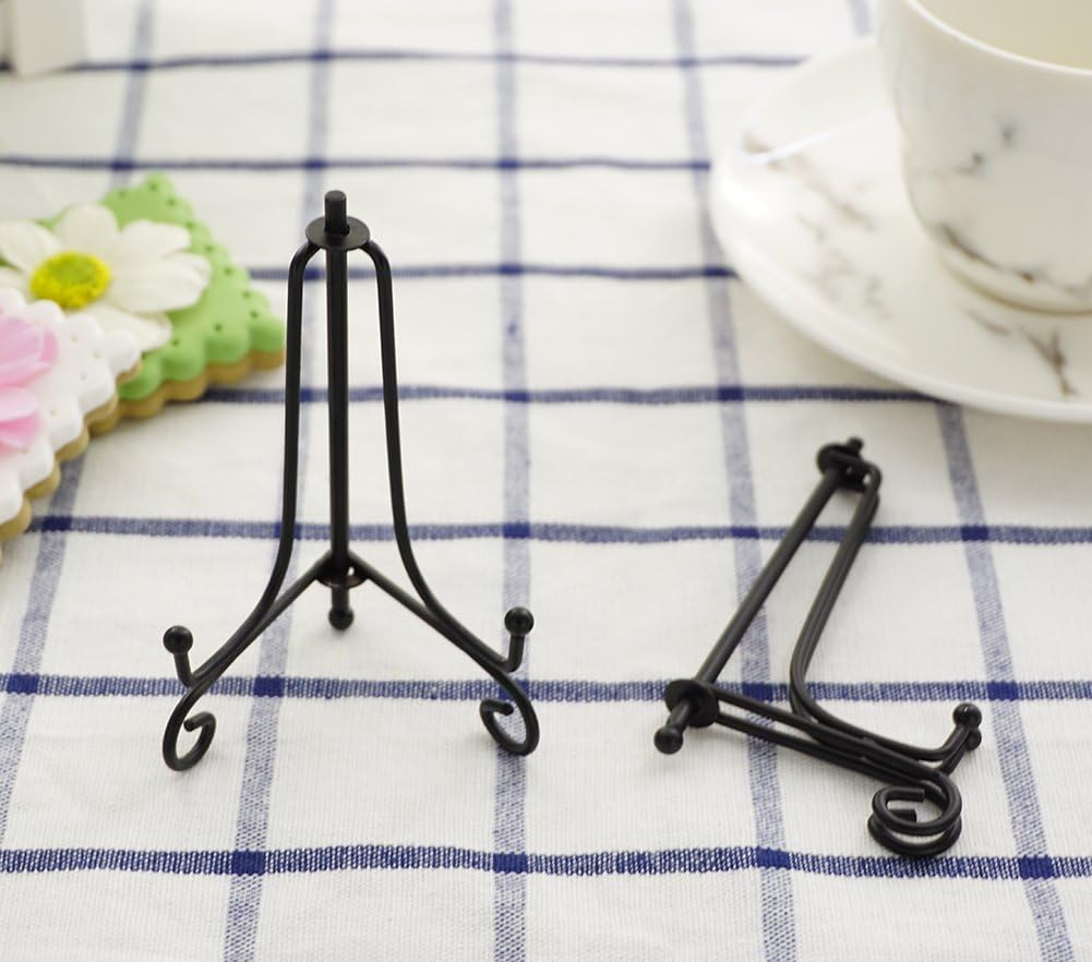 3.5 Inch Black Mini Iron Stand Cookie Holder Display Stand Place Card Holder Display Easels at Weddings, Birthday Party 4 pack