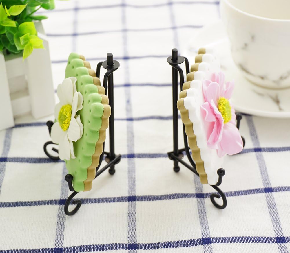 3.5 Inch Black Mini Iron Stand Cookie Holder Display Stand Place Card Holder Display Easels at Weddings, Birthday Party 4 pack