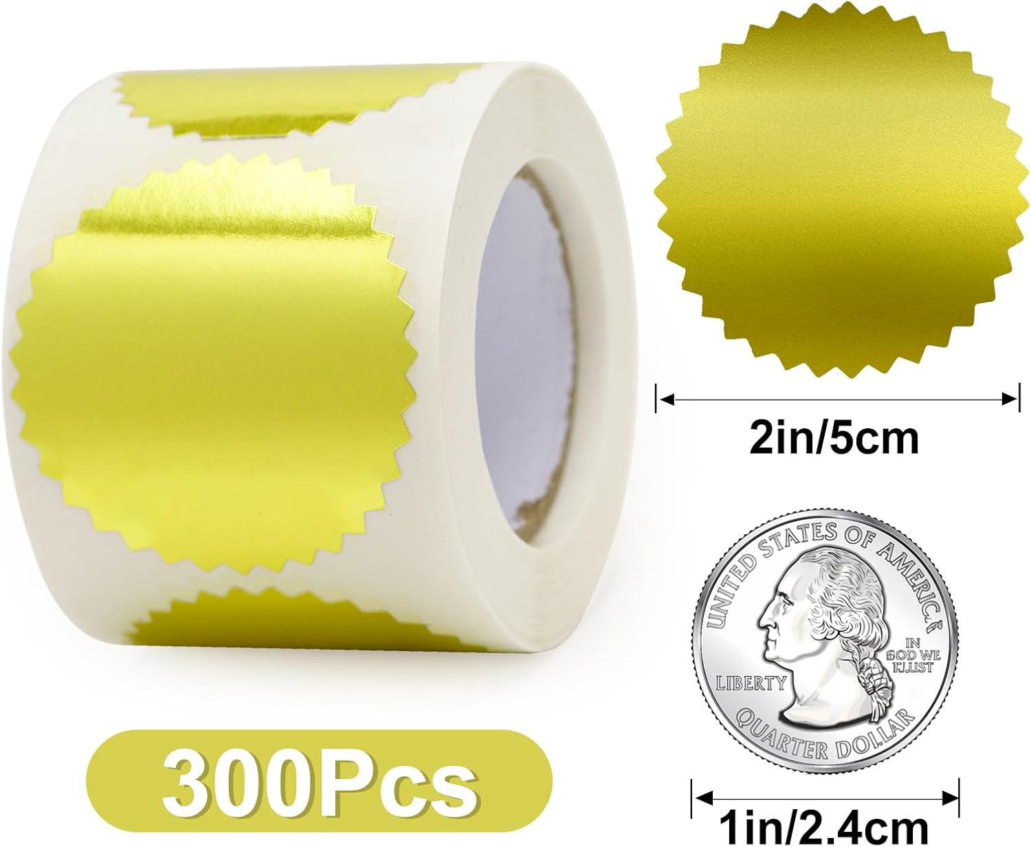 Embossing Stickers 300Pcs 2'' Gold Foil Seals Stickers for Certificates Self Adhesive Envelope Seal Label Sticker with Serrated Edge Blank Embosser Stamp Sticker for Book Invitation Notary Seal