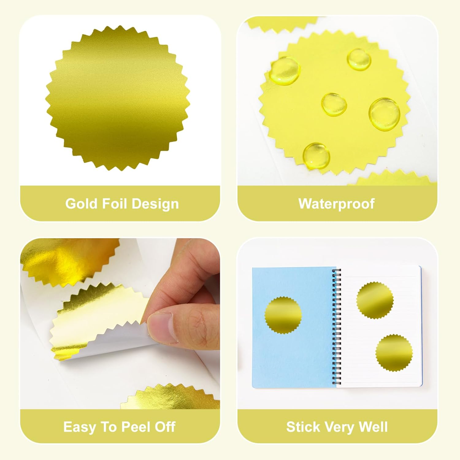 Embossing Stickers 300Pcs 2'' Gold Foil Seals Stickers for Certificates Self Adhesive Envelope Seal Label Sticker with Serrated Edge Blank Embosser Stamp Sticker for Book Invitation Notary Seal