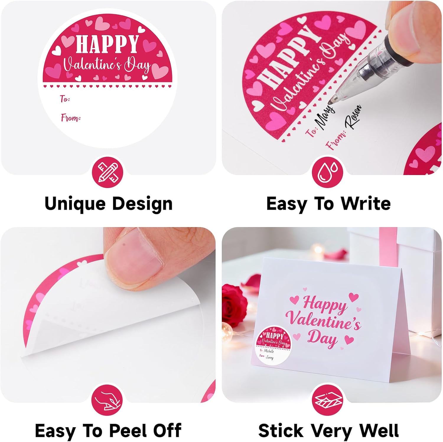 Valentines Day Gift Stickers - Happy Valentine's Day Name Stickers 60Pcs 2Inch Valentines to from Sticker Self Adhesive Happy Valentine's Heart Sticker for Envelope Seal Card Party Favors
