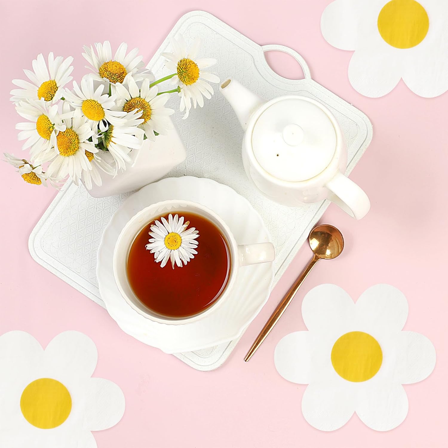 100 Pcs Groovy Boho Daisy Paper Napkins Hippie Flower Disposable Cocktail Lunch Dinner Napkins for Tableware Birthday Wedding Baby Shower Party Supplies Pink Orange Table Decorations