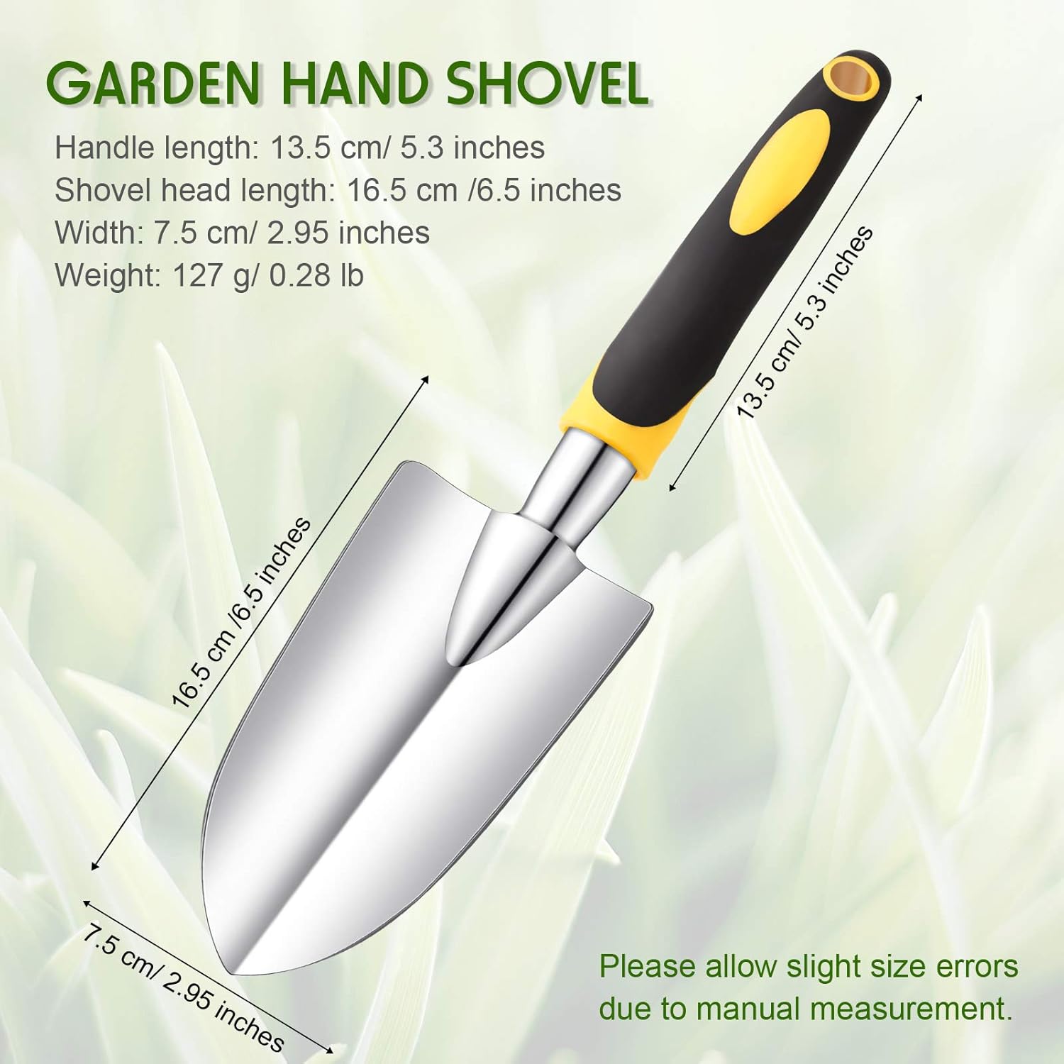 2 Pcs Garden Trowel Hand Shovel Tool Soil Scoop with Soft Rubberized Non Slip Handle Aluminum Alloy Potting Shovel for Digging Planting Yellow, Green