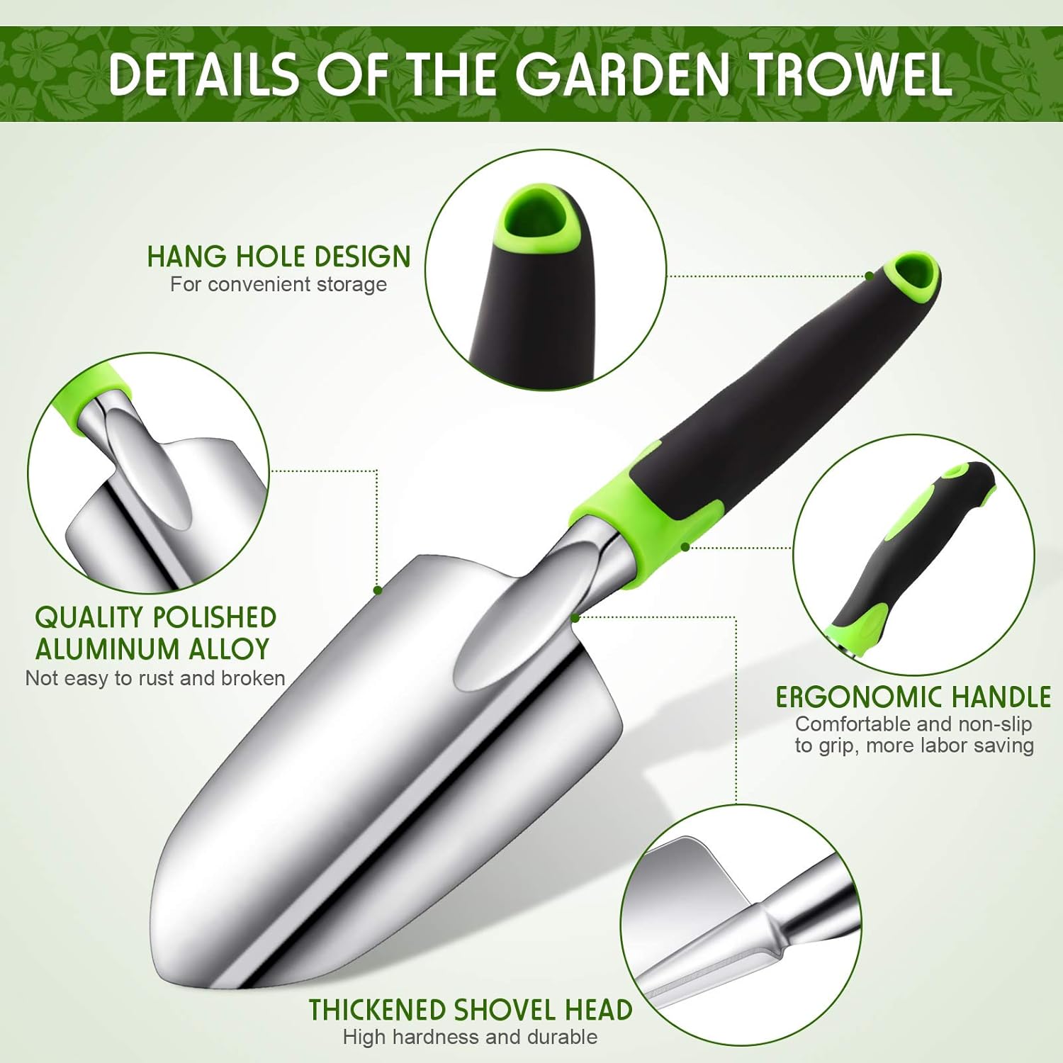 2 Pcs Garden Trowel Hand Shovel Tool Soil Scoop with Soft Rubberized Non Slip Handle Aluminum Alloy Potting Shovel for Digging Planting Yellow, Green