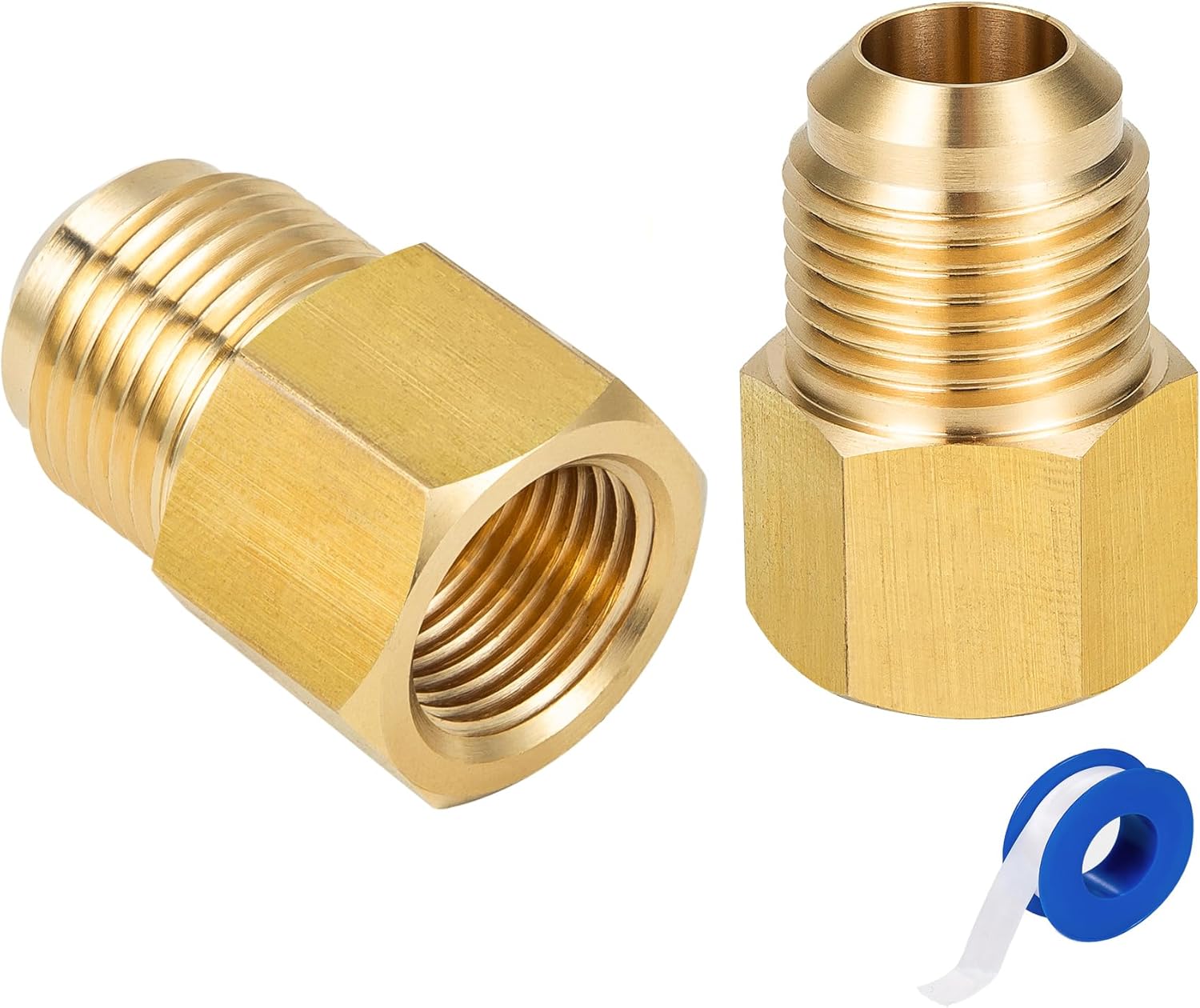 2pcs 3/8 Inch 5/8"-18UNF Female Flare x 1/2 Inch 3/4"-16UNF Male Flare Brass Adapter for fuel, oil, air, liquid petroleum LP and natural gas lines connections