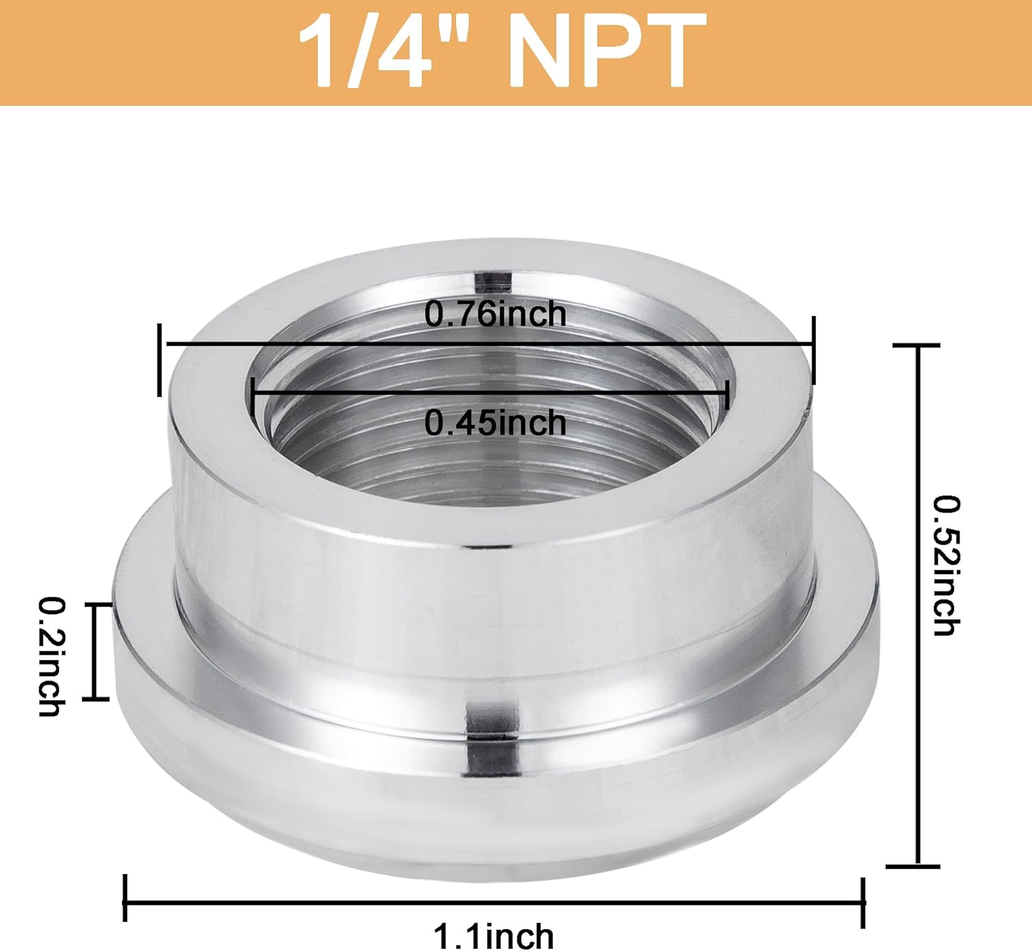 1/4" NPT Female Weld on Bung Fitting Aluminum 2PCS