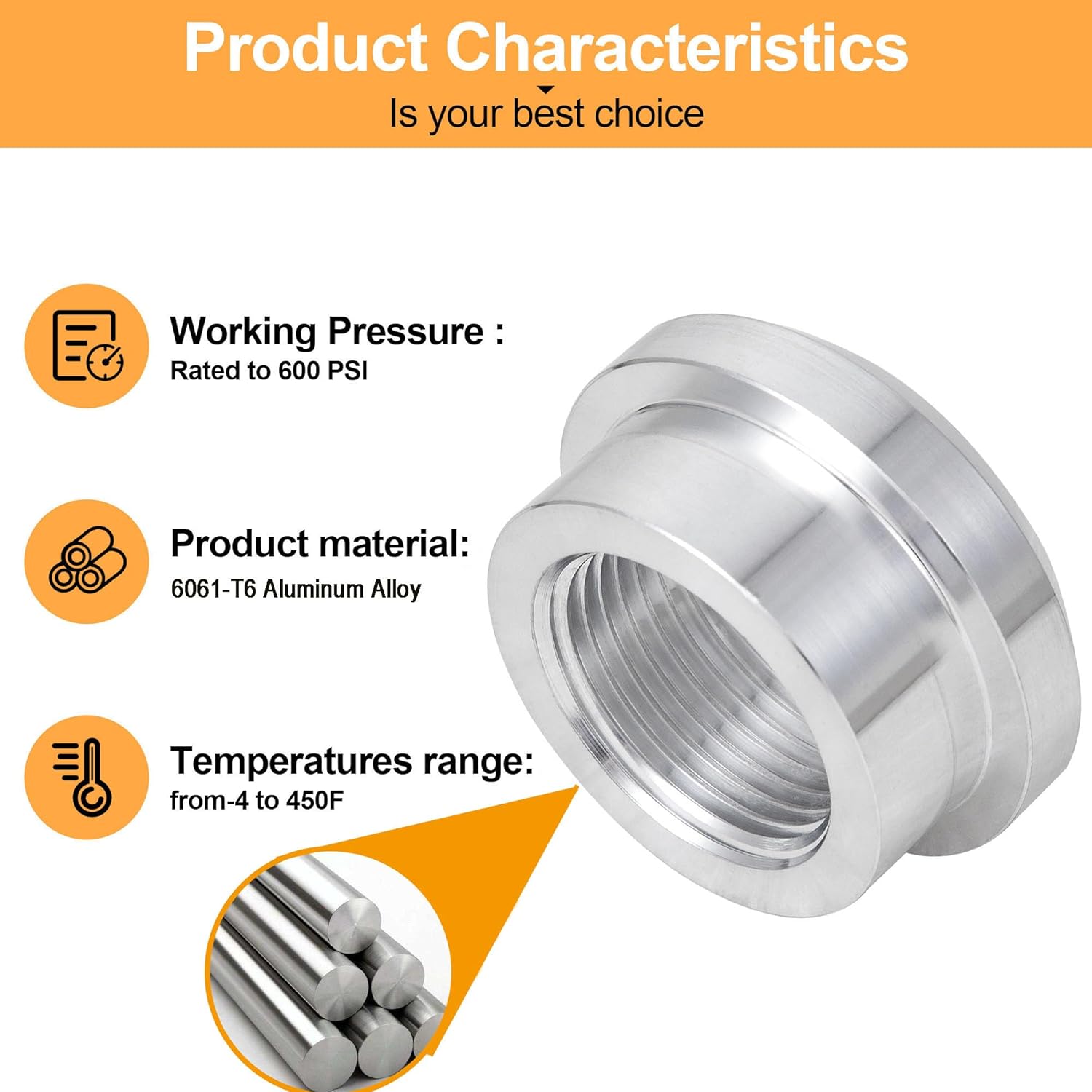 1/4" NPT Female Weld on Bung Fitting Aluminum 2PCS