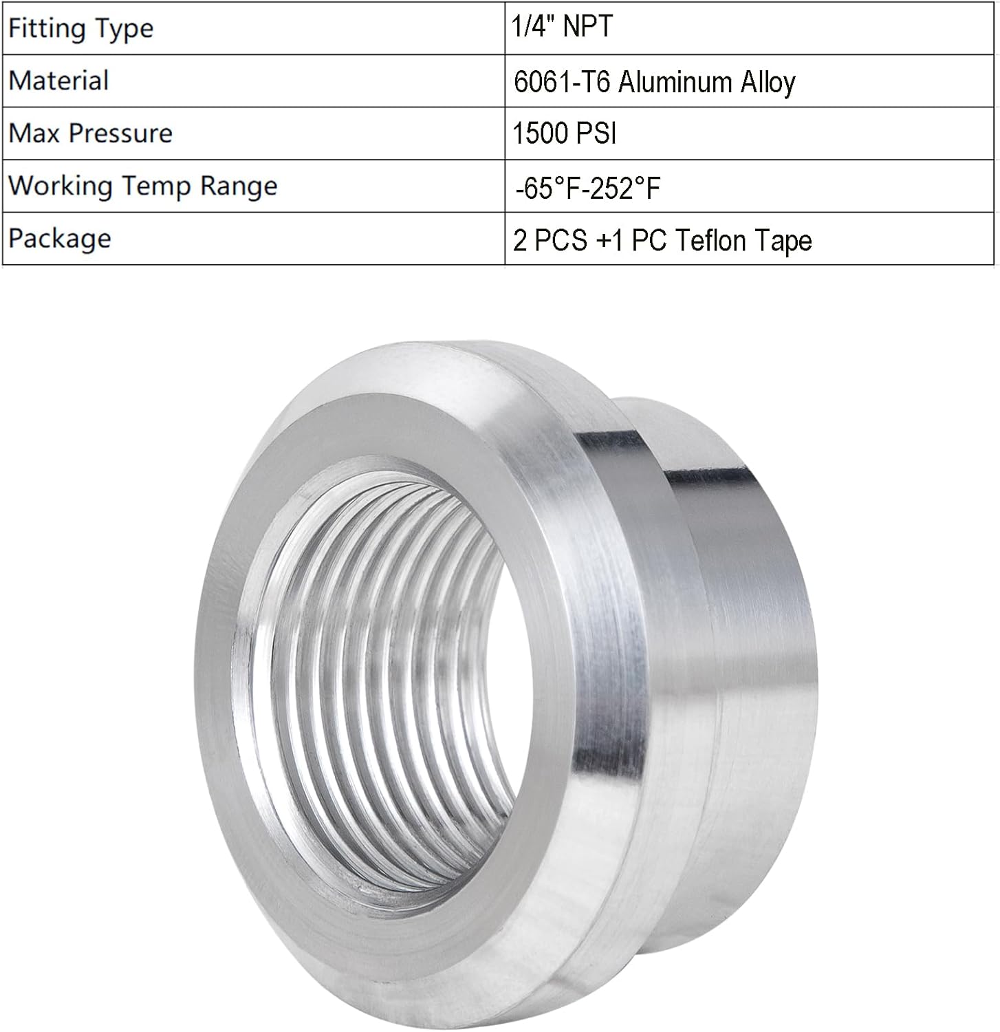 1/4" NPT Female Weld on Bung Fitting Aluminum 2PCS