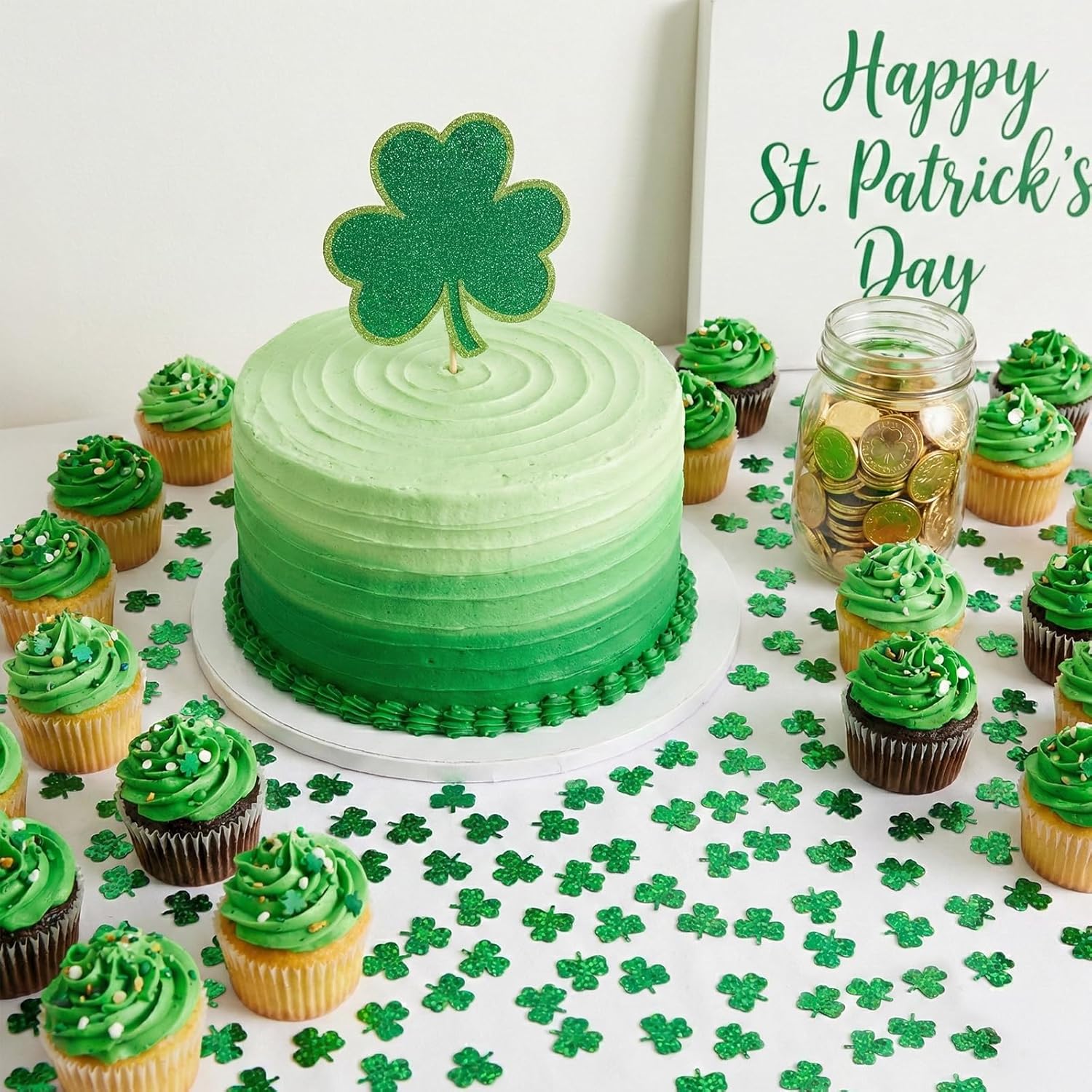 St.Patrick's Day Confetti - 3000Pcs Glitter Green Shamrock Confetti St.Patrick's Day Party Favor Decoration Lucky Clover Irish Table Scatter Confetto for Sanit Patricks Day Decor 105G