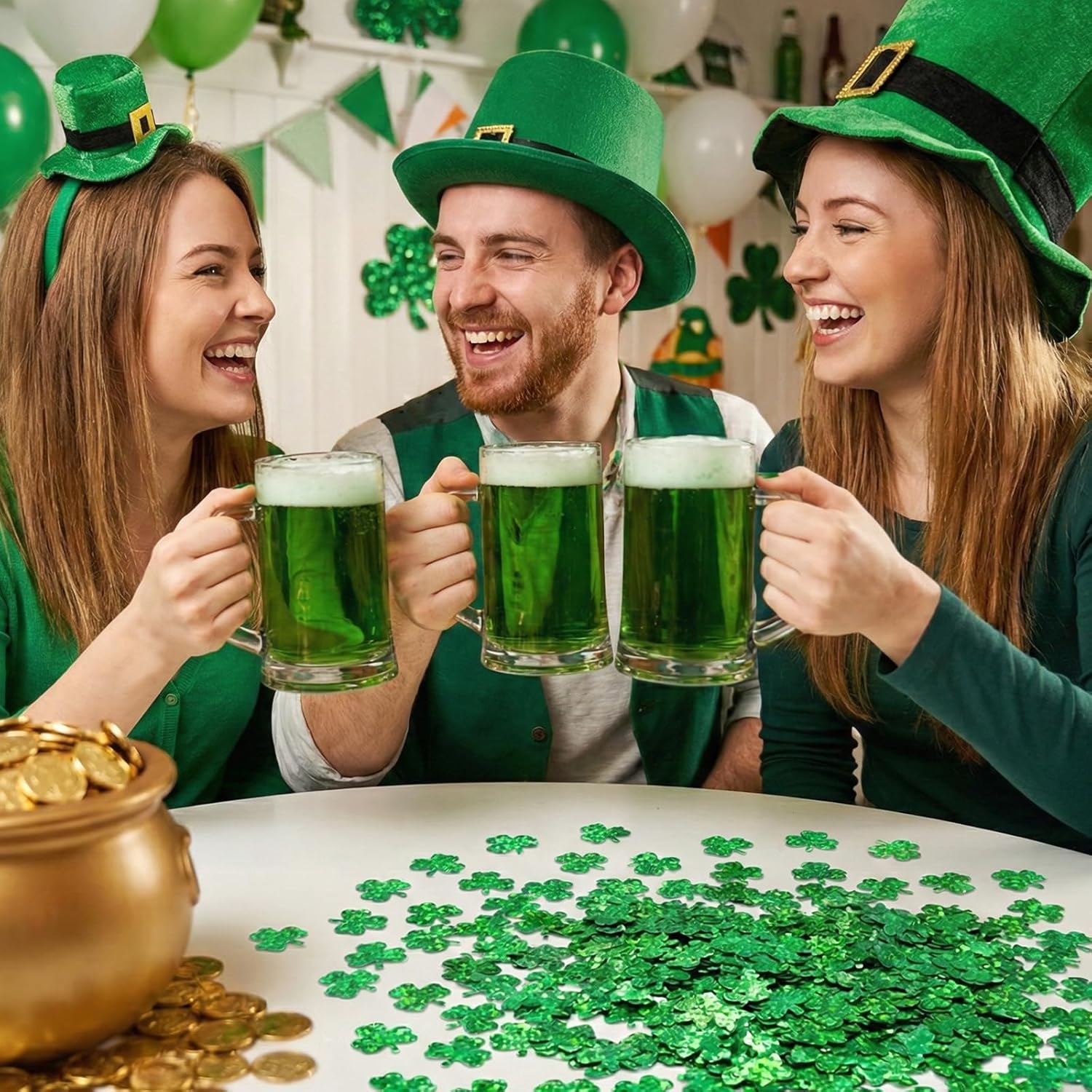 St.Patrick's Day Confetti - 3000Pcs Glitter Green Shamrock Confetti St.Patrick's Day Party Favor Decoration Lucky Clover Irish Table Scatter Confetto for Sanit Patricks Day Decor 105G