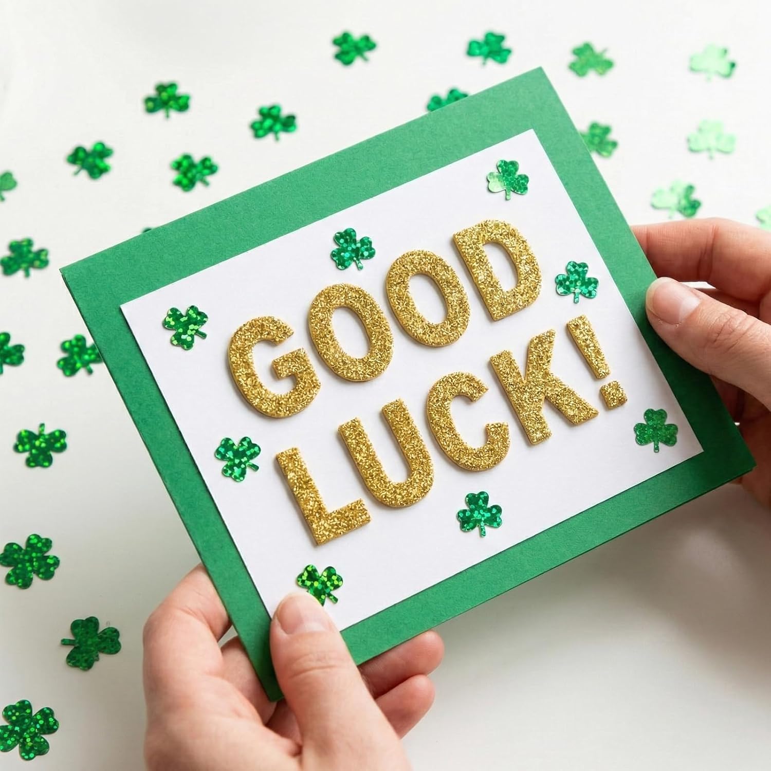 St.Patrick's Day Confetti - 3000Pcs Glitter Green Shamrock Confetti St.Patrick's Day Party Favor Decoration Lucky Clover Irish Table Scatter Confetto for Sanit Patricks Day Decor 105G