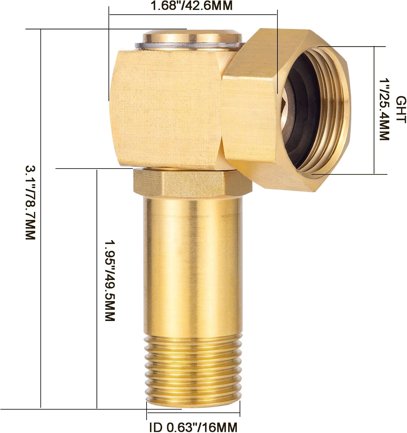 Lead-Free Brass Garden Hose Adapter,Hose Reel Parts Fittings,90 Degree Brass Replacement Part Swivel