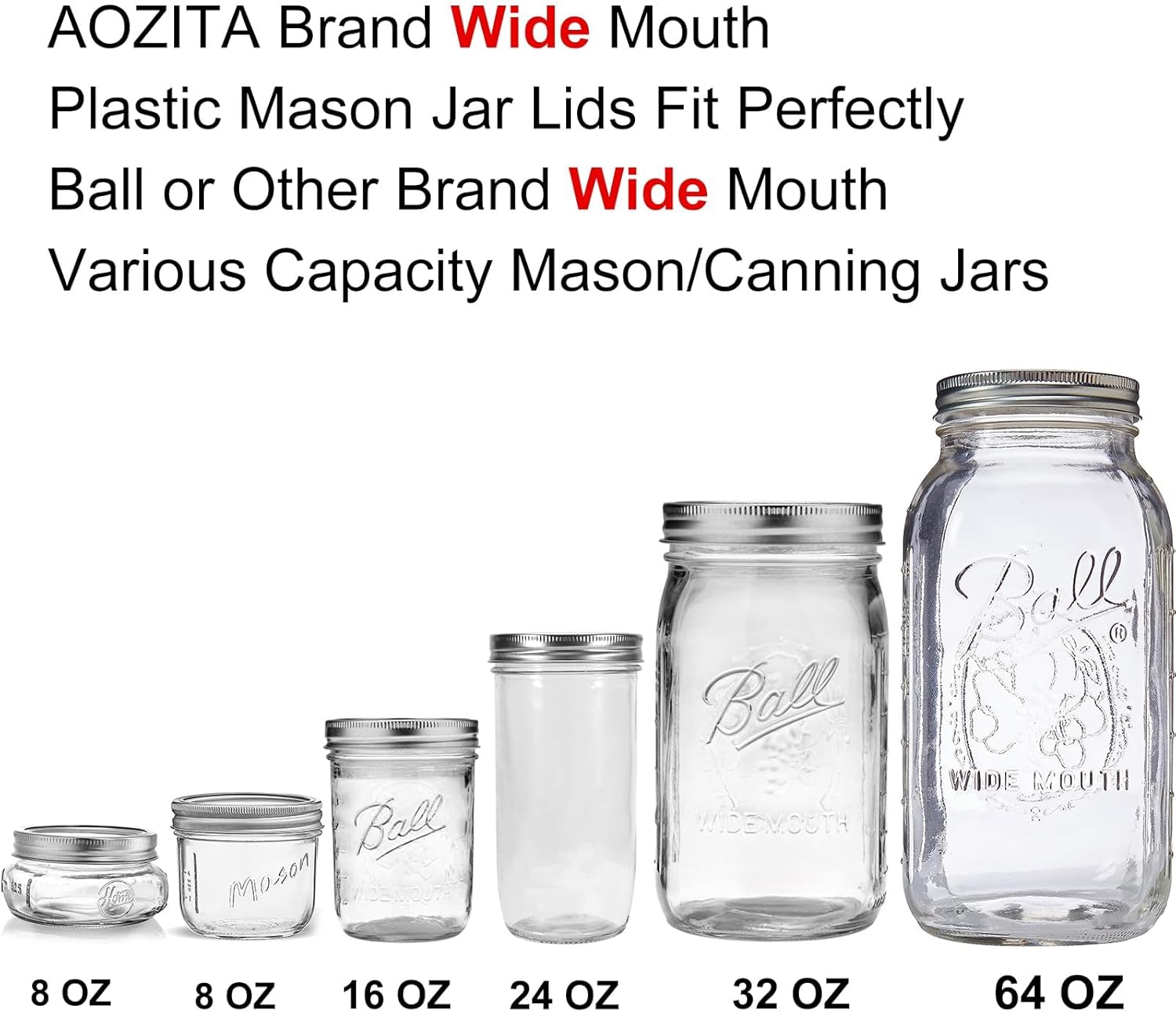 10 Pack WIDE Mouth Mason Jar Lids for Ball, Kerr and More - White Plastic Storage Caps for Mason/Canning Jars - Leak-Proof, Dishwasher Safe & Food Grade