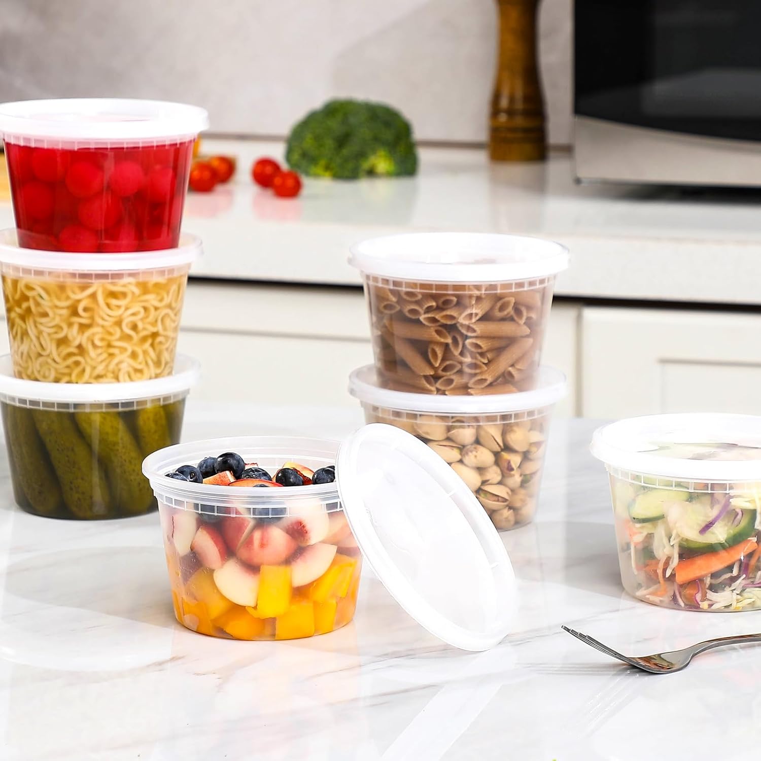 24 Sets 16 oz Plastic Deli Food Containers With Lids, Airtight Food Storage Containers, Freezer/Dishwasher/Microwave Safe, Soup Containers For Takeout Meal Prep Storage