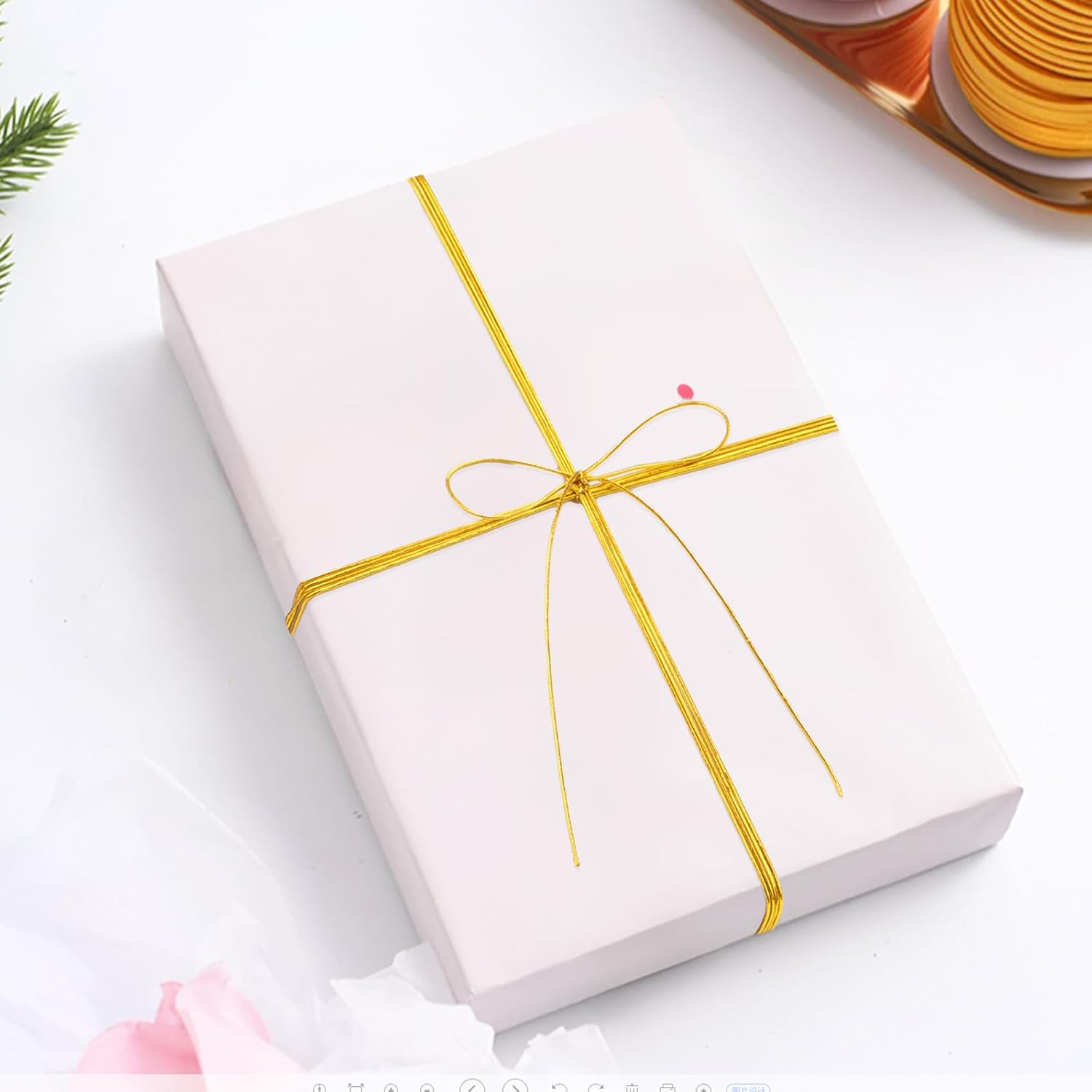 110Yard Gold Elastic Cord - 1MM Gold Elastic String Metallic Tinsel Stretch Cord Elastic Ribbon Braiding Rope for Ornament Craft Hair Gift Wrapping Hang Jewelry Making Bracelet Christmas Decor
