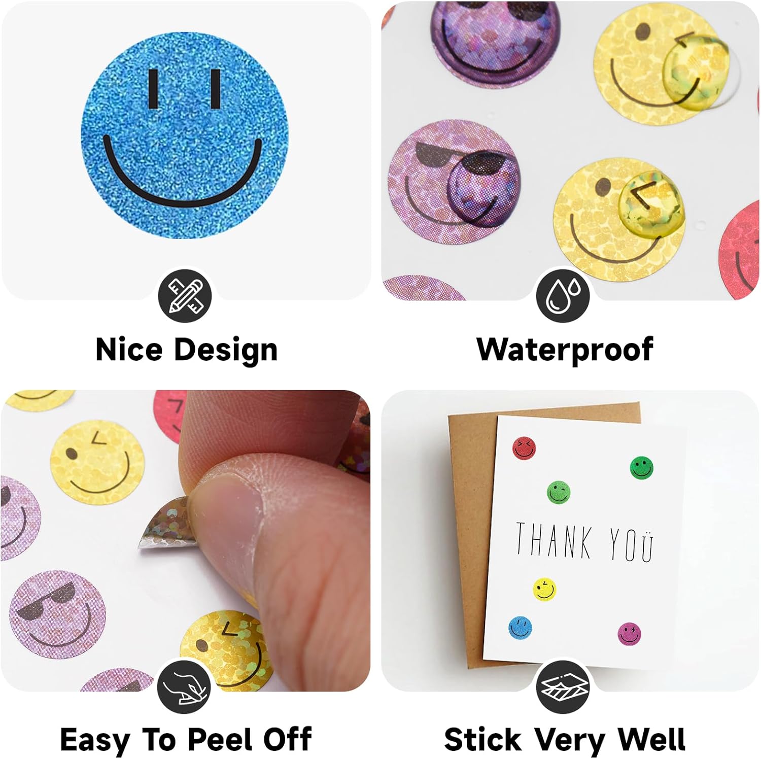 6000Pcs Smiley Face Stickers - 3/8'' Holographic Happy Face Stickers Cute Reward Sticker for Kids Classroom Self Adhesive Positive Incentive Sticker for Teacher Calendar One Happy Dude Birthday