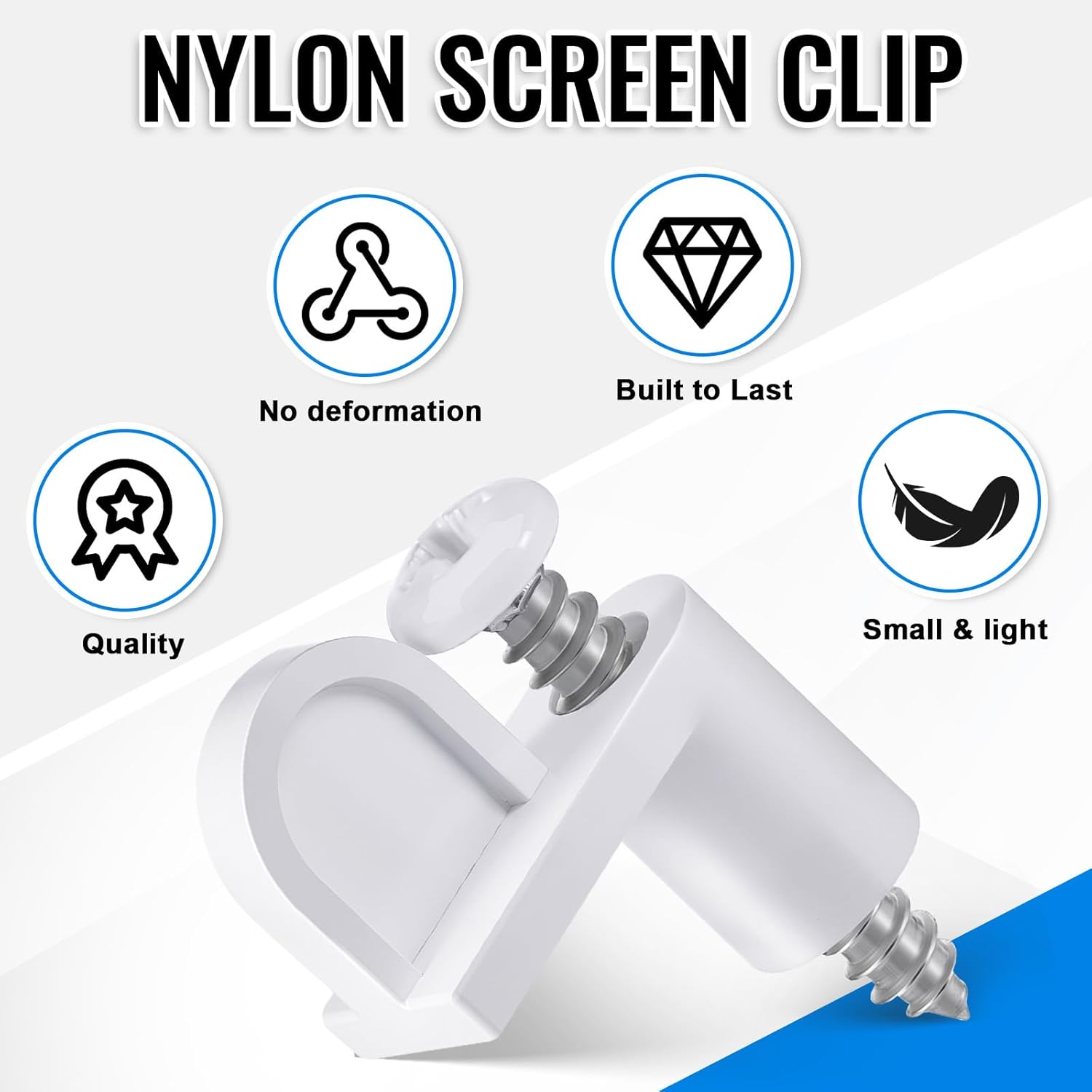 24 Pack 3/8 in Nylon Window Screen Clip with Screws Offset Clips for Fastens Storm Window, Storm Panels, Screen Door Clips White