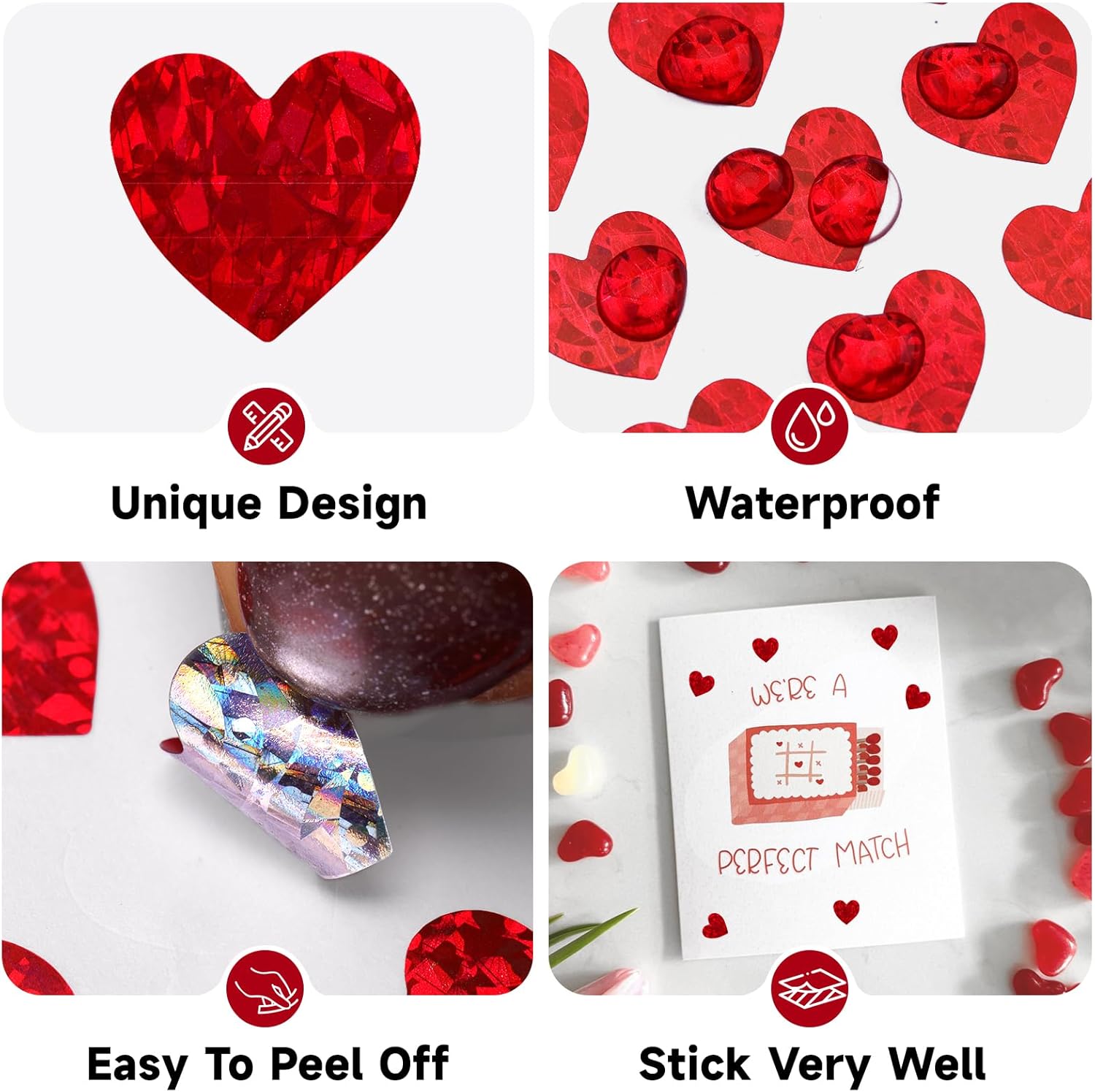 3000Pcs Heart Stickers - 1/2Inch Holographic Red Heart Stickers Tiny Mini Small Heart Shape Sticker Self Adhesive Happy Valentines Day Heart Love Sticker for Envelope Card Crafts Gift Wrapping