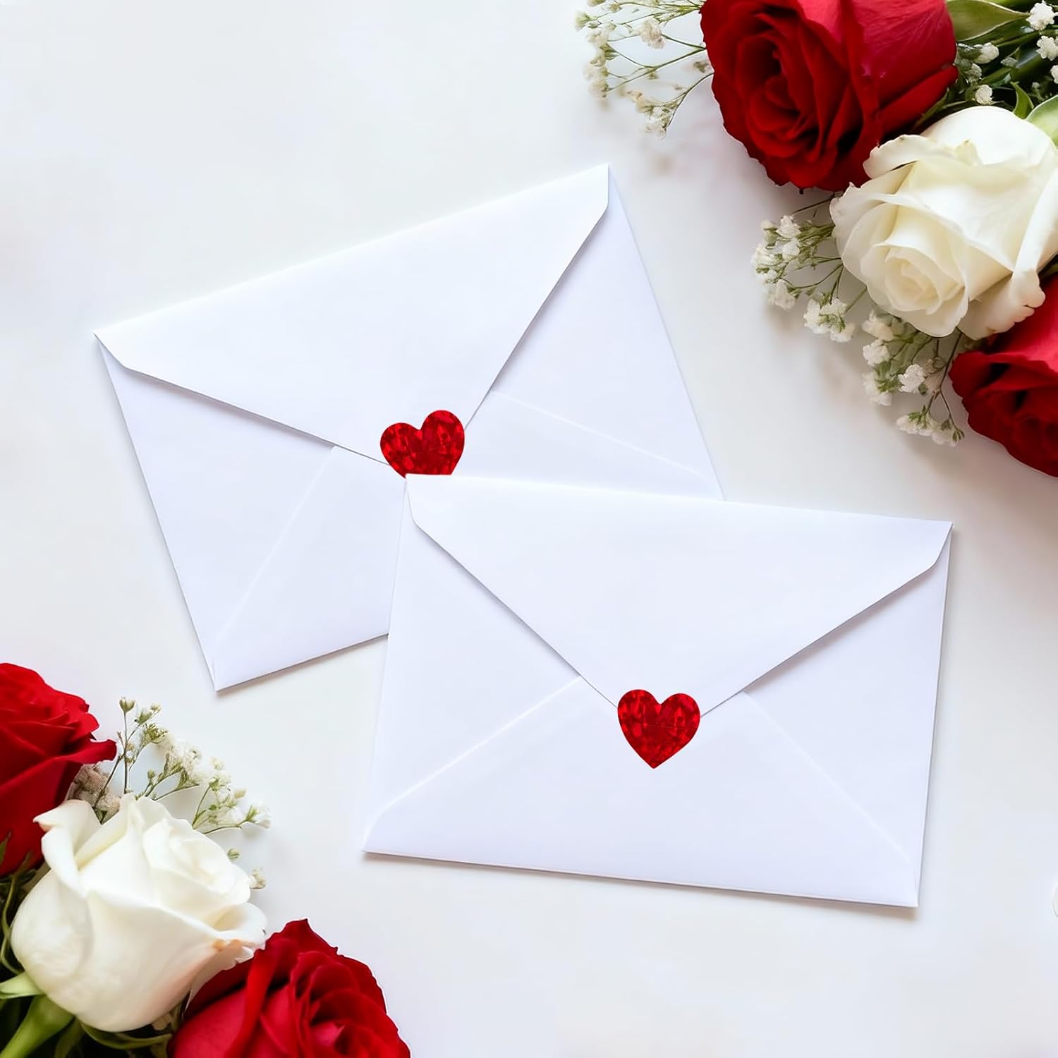 3000Pcs Heart Stickers - 1/2Inch Holographic Red Heart Stickers Tiny Mini Small Heart Shape Sticker Self Adhesive Happy Valentines Day Heart Love Sticker for Envelope Card Crafts Gift Wrapping
