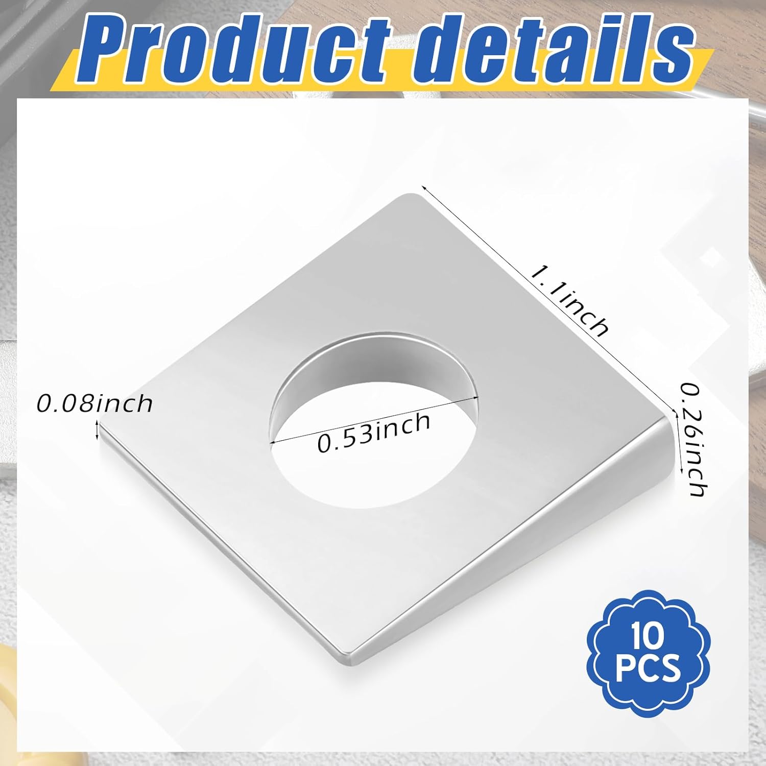 10 Pcs 1/2" Square Beveled Washer, 1-1/8" x 1-1/8" Wedge Washers Metal Shims for Leveling Carbon Steel Galvanized 2mm to 6.6mm Thick for Shim Leveling