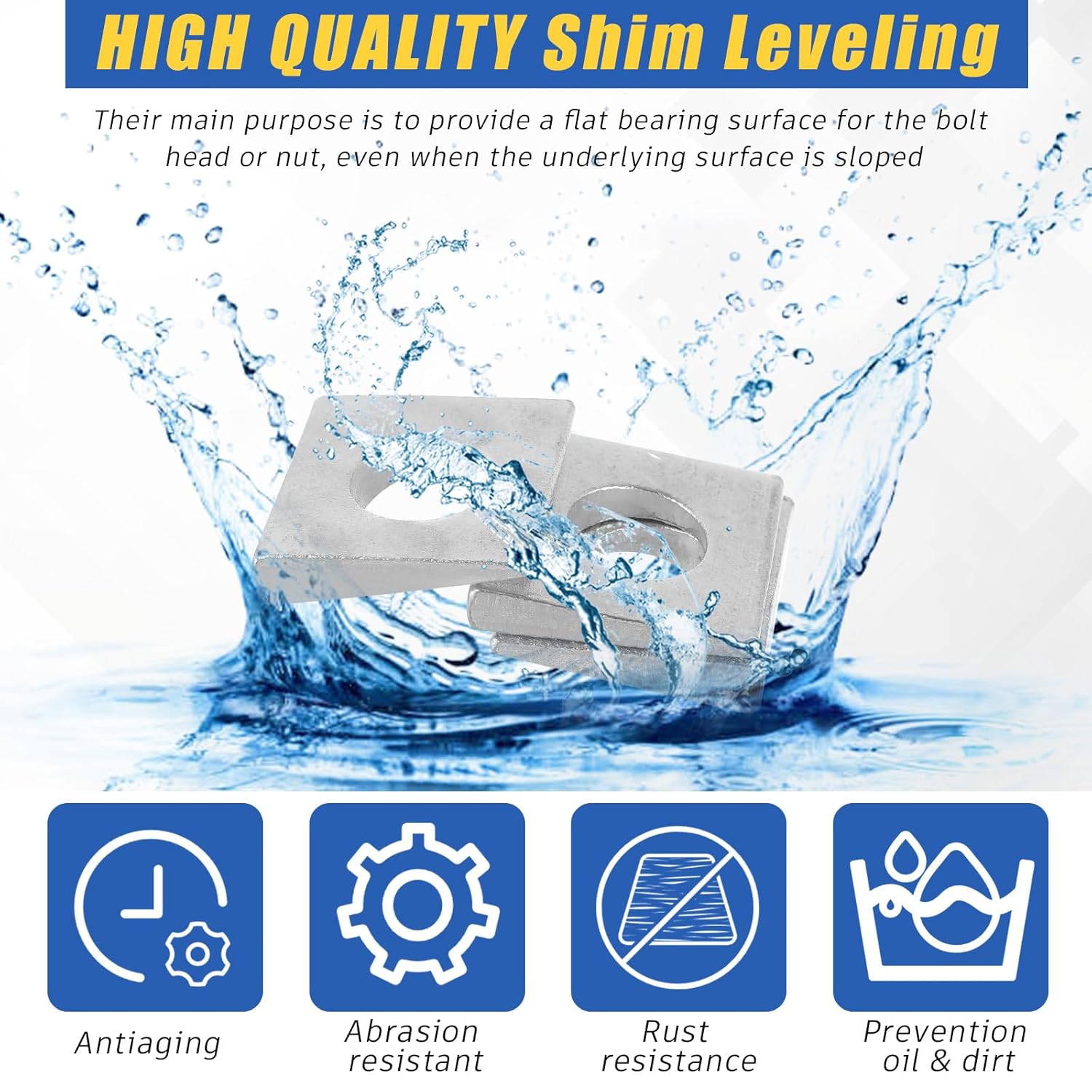 10 Pcs 1/2" Square Beveled Washer, 1-1/8" x 1-1/8" Wedge Washers Metal Shims for Leveling Carbon Steel Galvanized 2mm to 6.6mm Thick for Shim Leveling