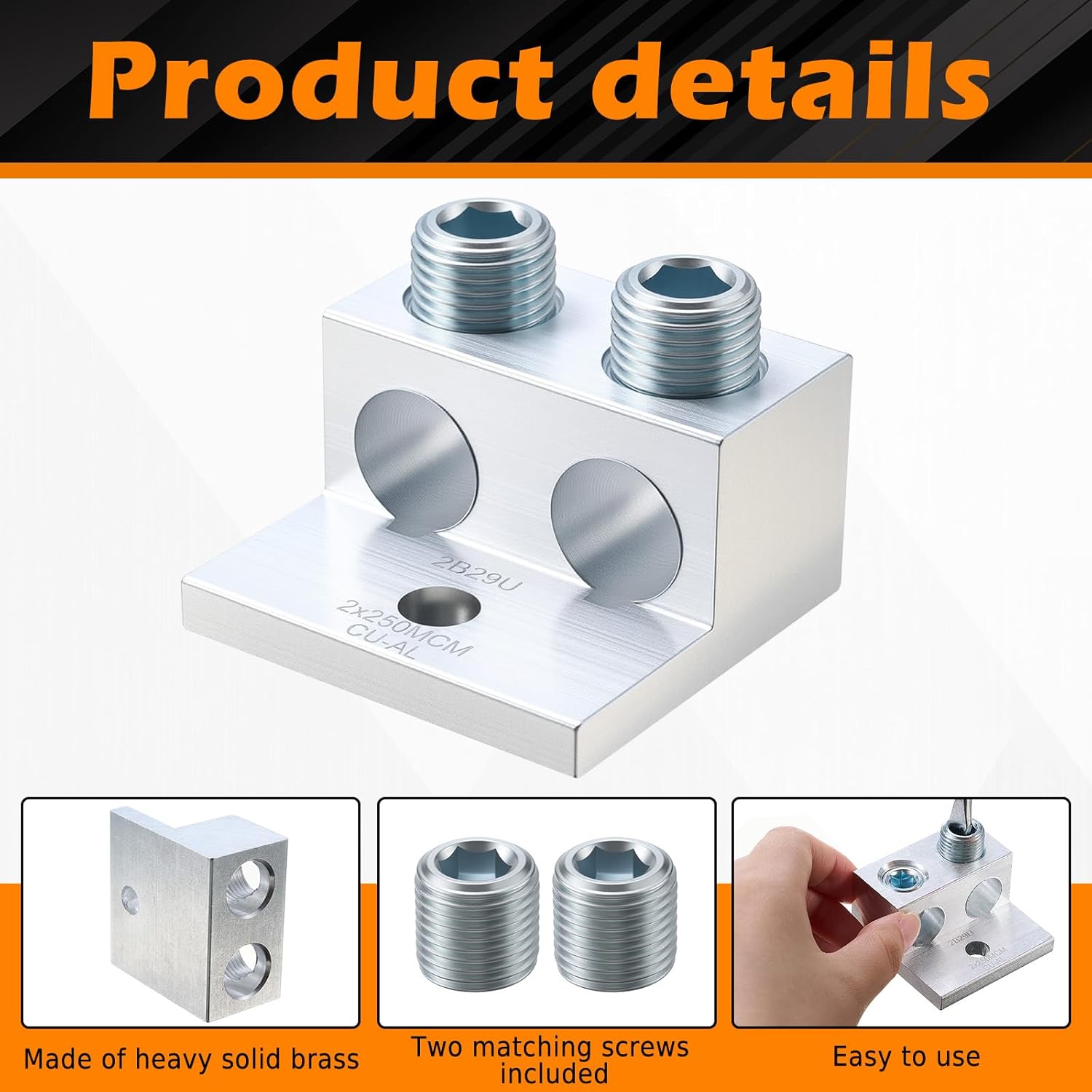 2 Pieces Dual Aluminum Ground Lug Dual Rated Double Wire Barrel Aluminum Mechanical Lug 250 Mcm-6sol
