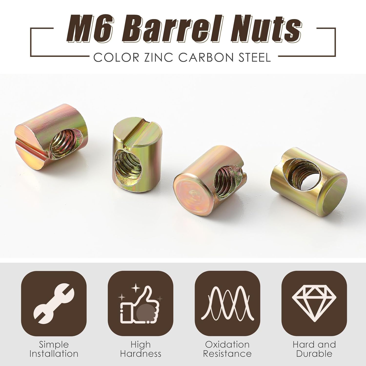 50 Pcs Metric M6 Barrel Nuts Cross Dowels Slotted Nuts Bunk Bed Replacement Hardware Headboard Hardware Kit for Baby Bed Crib Chairs Furniture M6 x 10 mm x 13 mm Gold