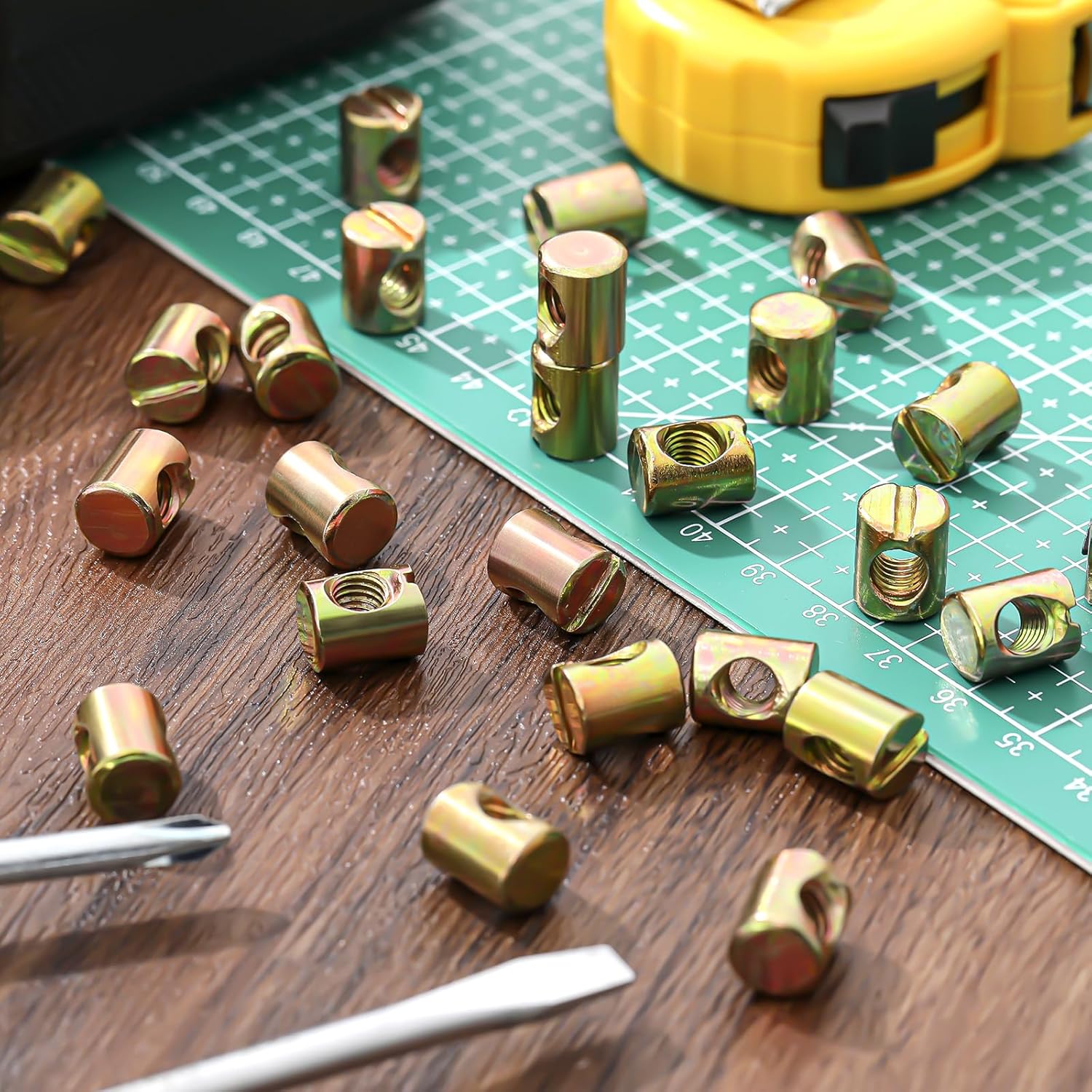 50 Pcs Metric M6 Barrel Nuts Cross Dowels Slotted Nuts Bunk Bed Replacement Hardware Headboard Hardware Kit for Baby Bed Crib Chairs Furniture M6 x 10 mm x 13 mm Gold