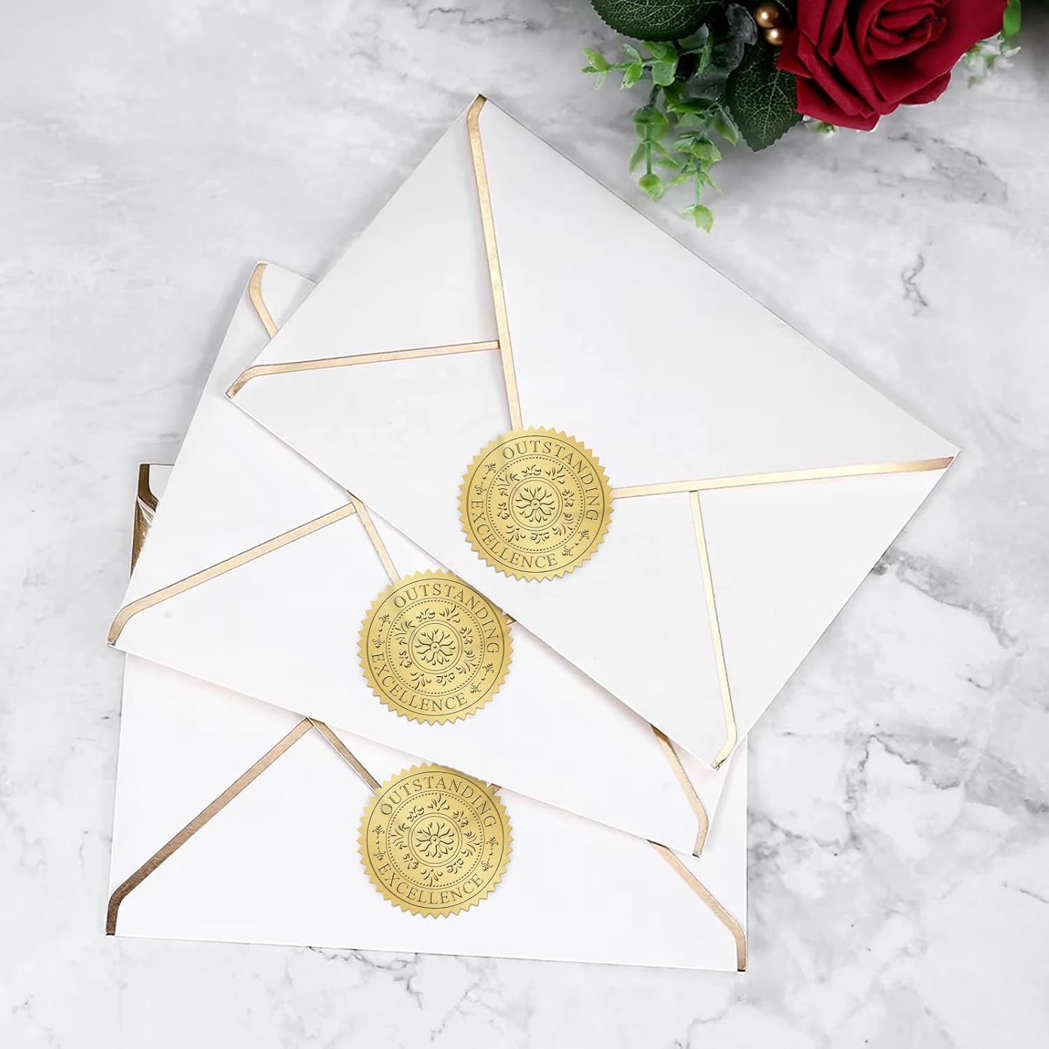 Gold Seals Stickers for Certificate - 2In 100Pcs Foil Embossed Outstanding Excellence Award Sticker Self-Adhesive Gold Metallic Envelope Seals Labels Stickers for Certificate Diploma Graduation