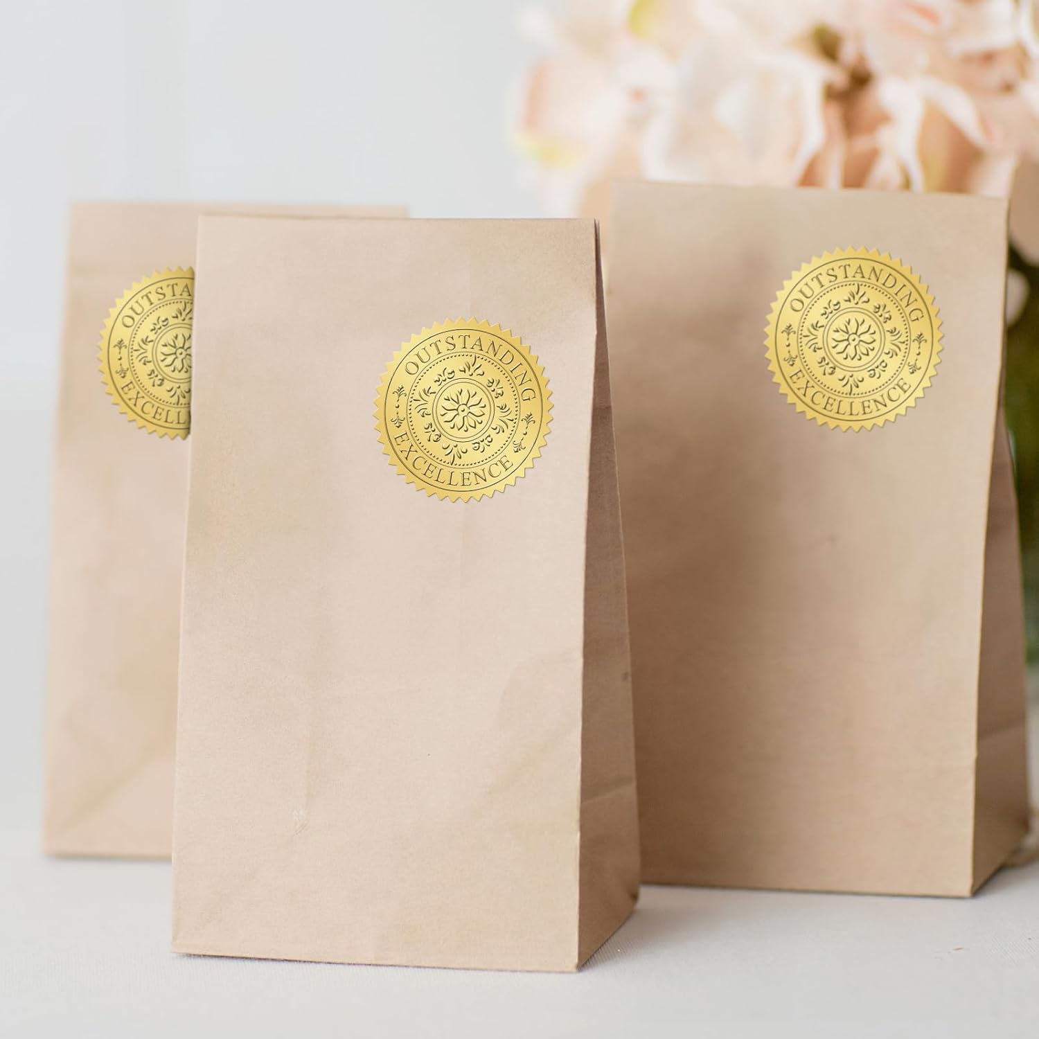 Gold Seals Stickers for Certificate - 2In 100Pcs Foil Embossed Outstanding Excellence Award Sticker Self-Adhesive Gold Metallic Envelope Seals Labels Stickers for Certificate Diploma Graduation