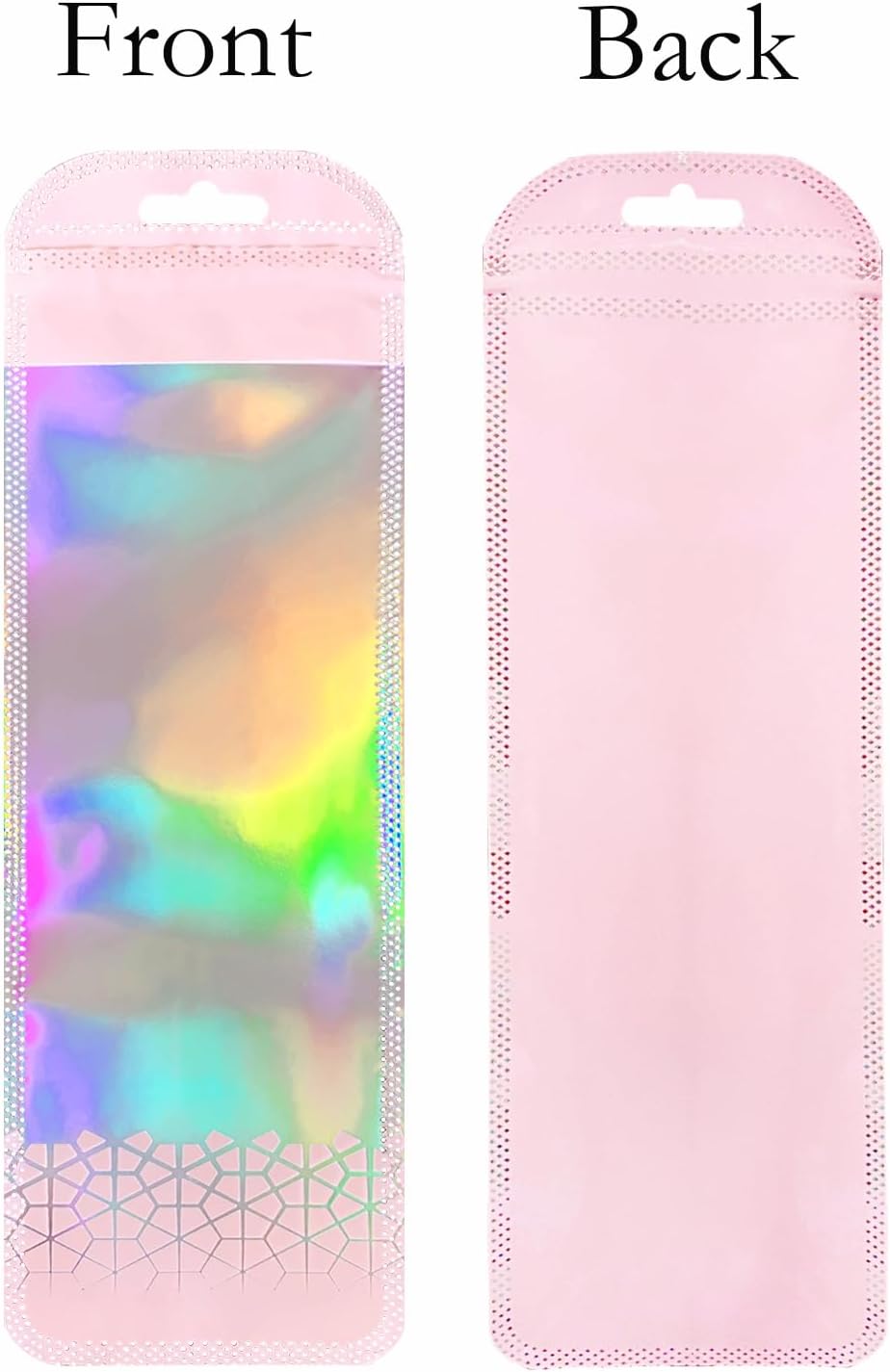 100 PCS Clear Beadable Pen Packaging Bags Resealable Zipper Holographic Beaded Bags for Small Bussniss Packaging for Jewelry 2.75x8.66"