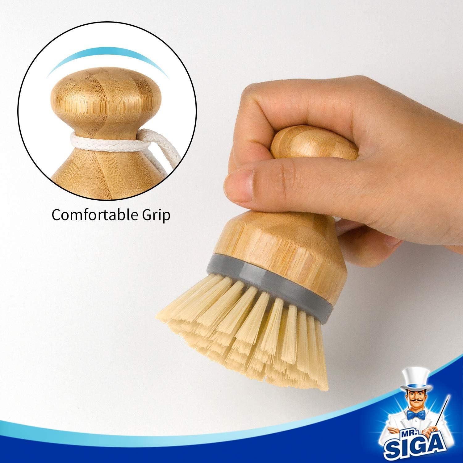 Bamboo Palm Brush, Scrub Brush for Dishes Pots Pans Kitchen Sink Cleaning, Pack of 2