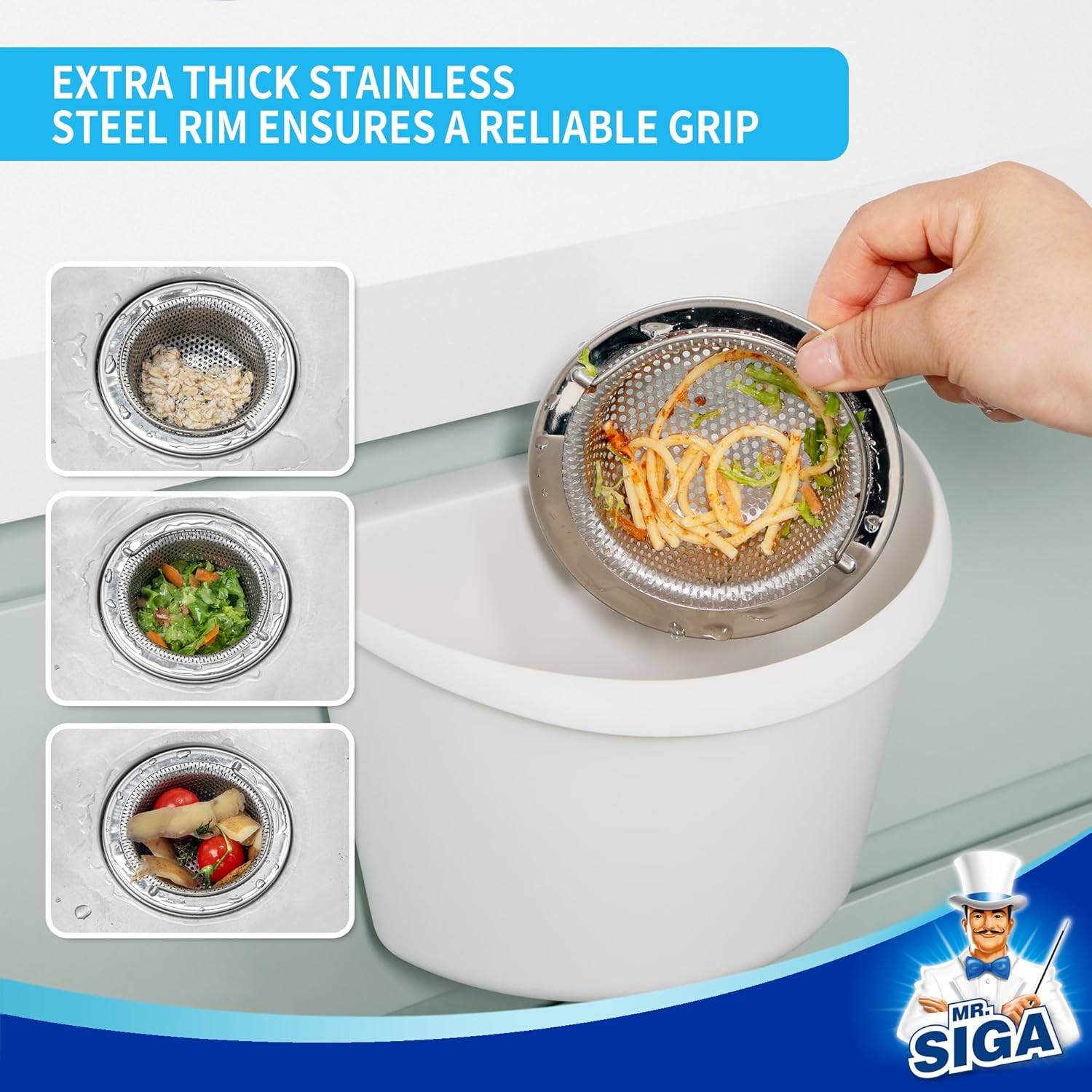 Kitchen Sink Strainer, Stainless Steel Sink Drain Strainer, Dishwasher Safe, 2 Pack
